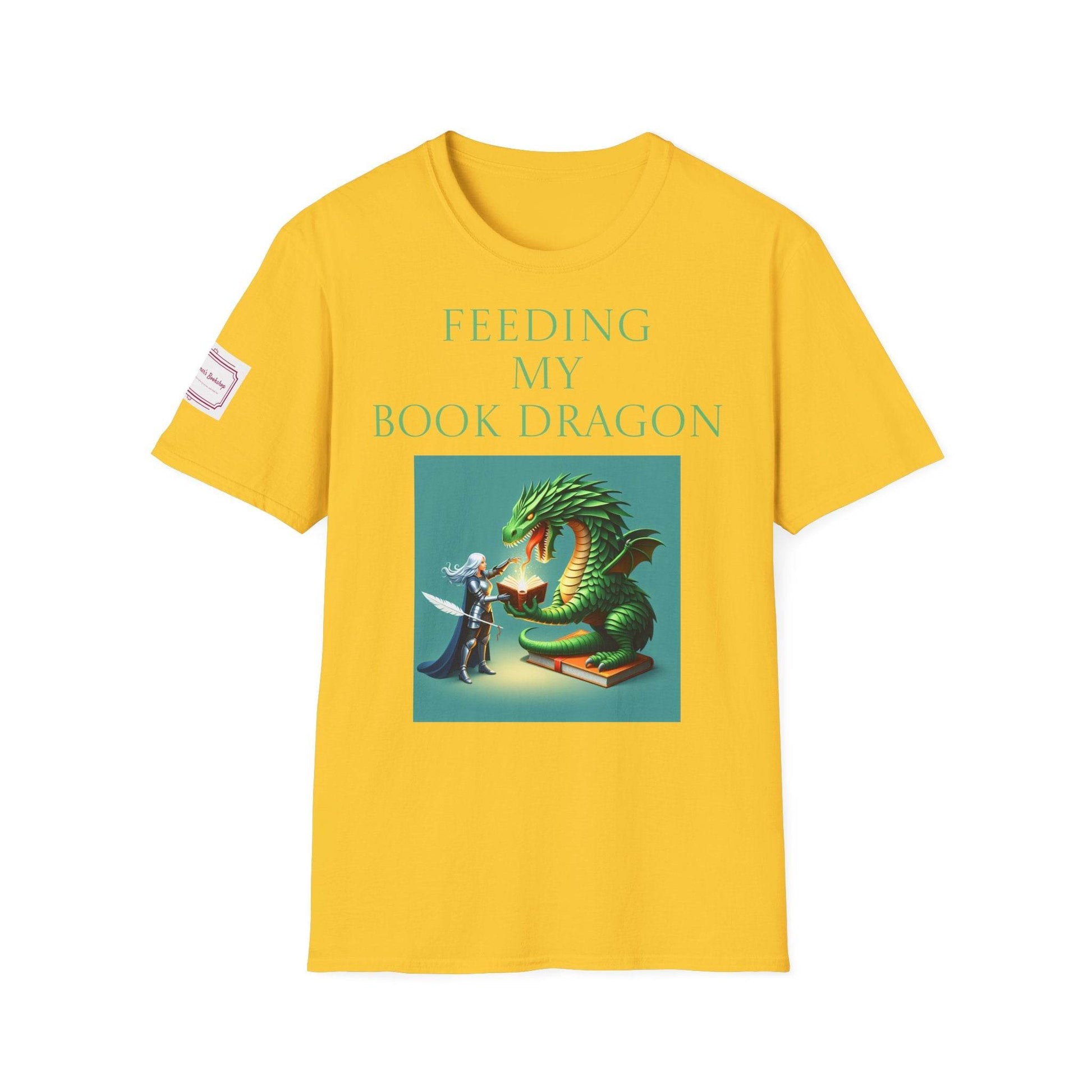 Inspirational Unisex Softstyle T-Shirt - 'Book Dragon' Motivational Design - The Dreamer's Bookshop.