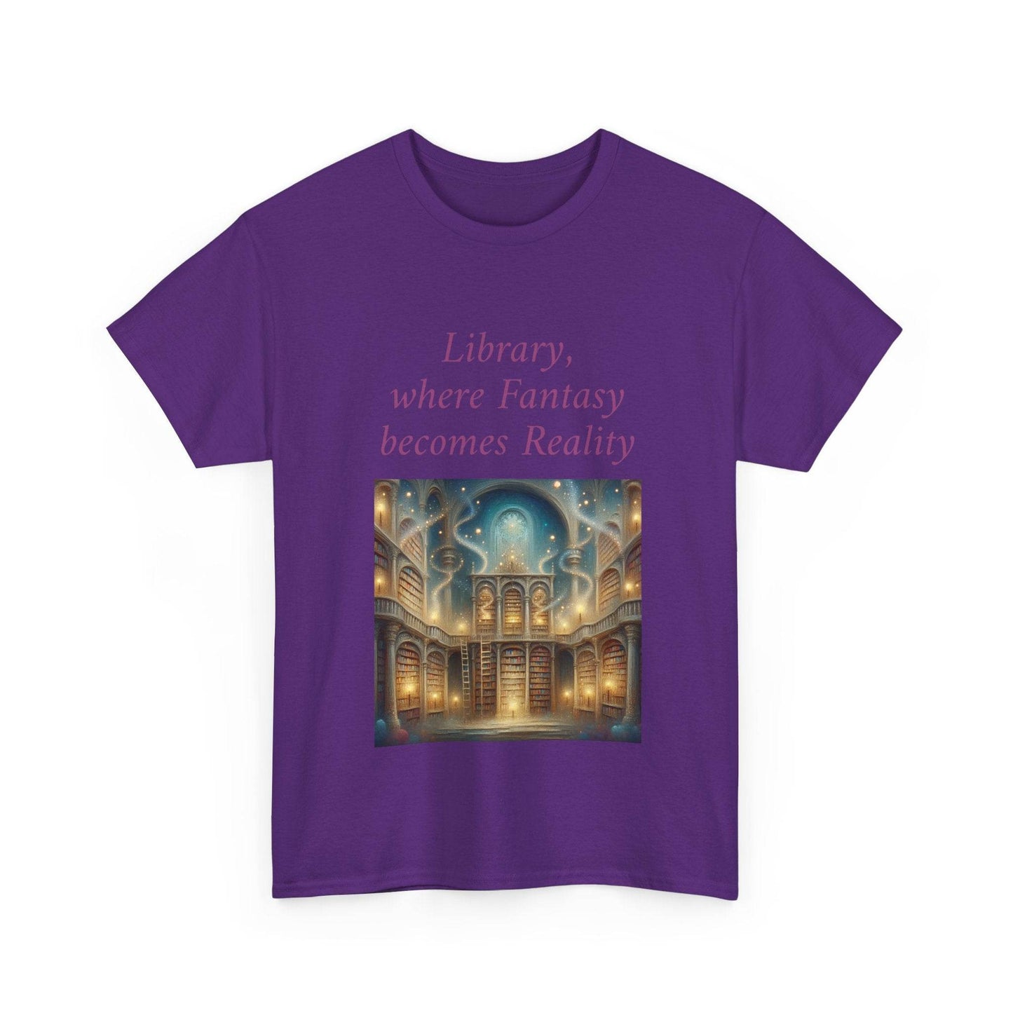 Library, Fantasy, Reality - Unisex Heavy Cotton Tee - Book Lovers - The Dreamer's Bookshop.