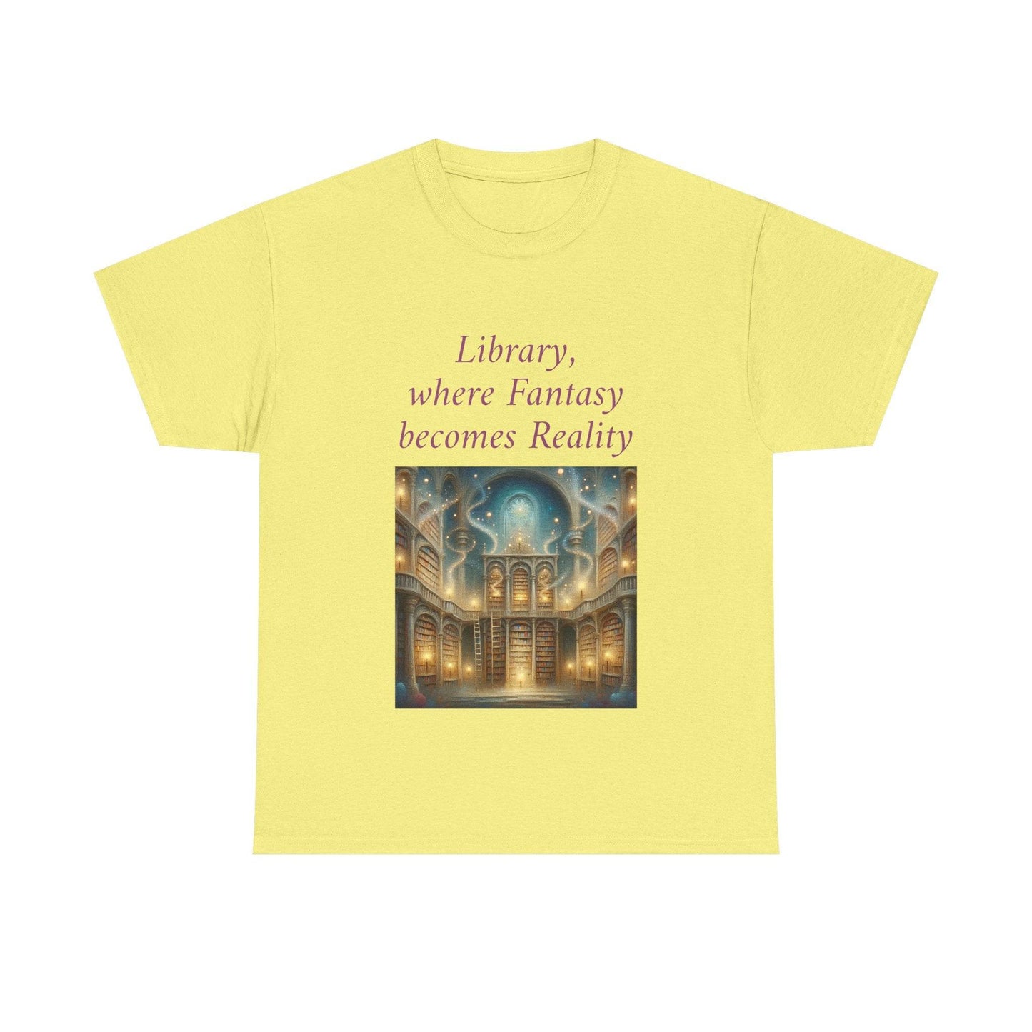 Library, Fantasy, Reality - Unisex Heavy Cotton Tee - Book Lovers - The Dreamer's Bookshop.