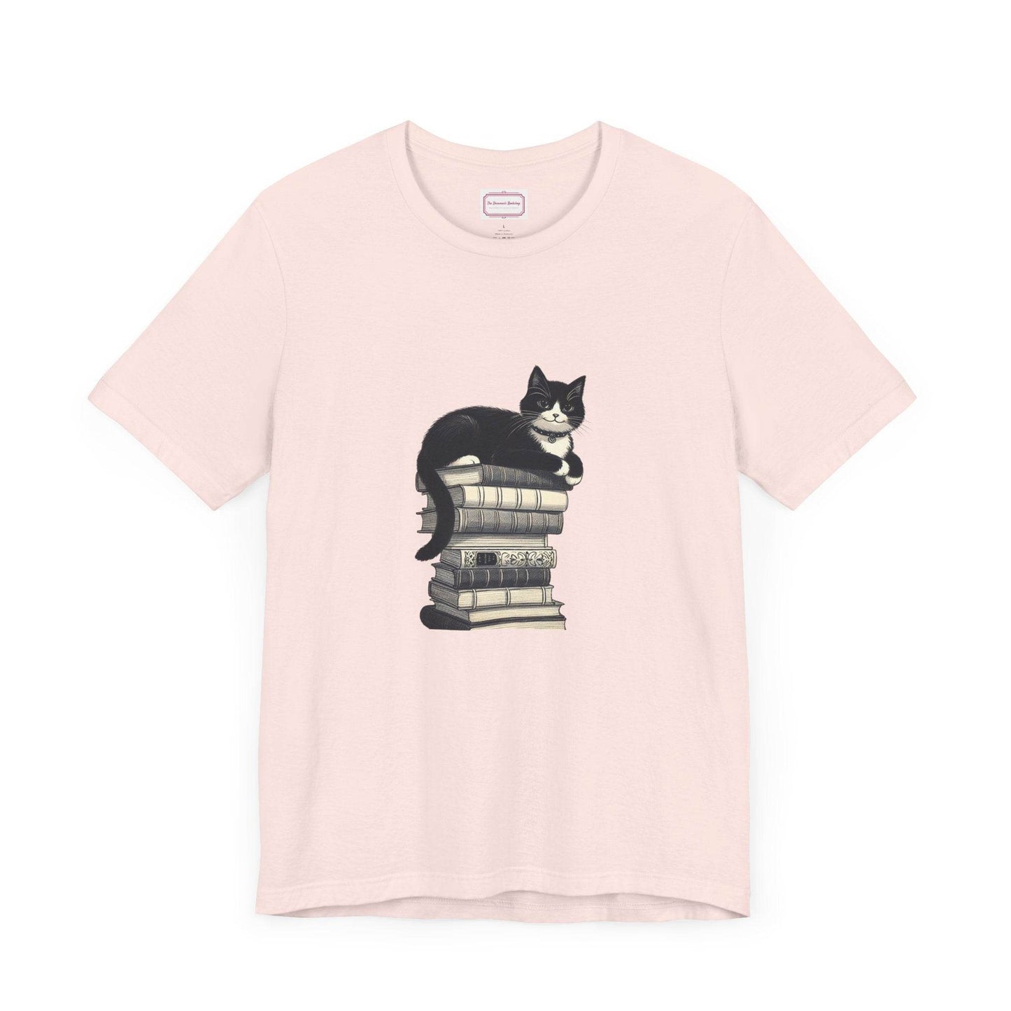 Unisex T-shirt - Vintage Cat Book Stack Booknerds - The Dreamer's Bookshop.