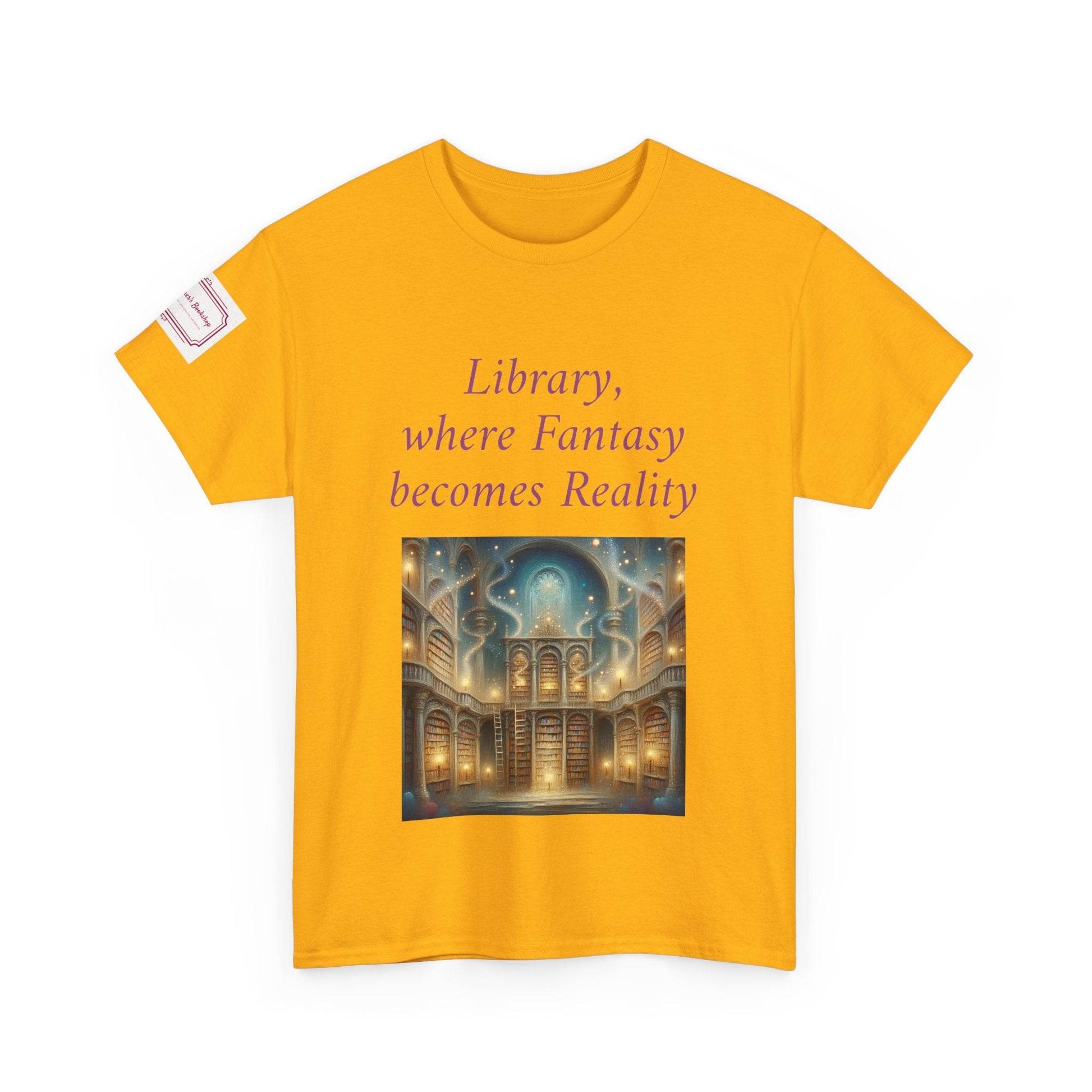 Library, Fantasy, Reality - Unisex Heavy Cotton Tee - Book Lovers - The Dreamer's Bookshop.