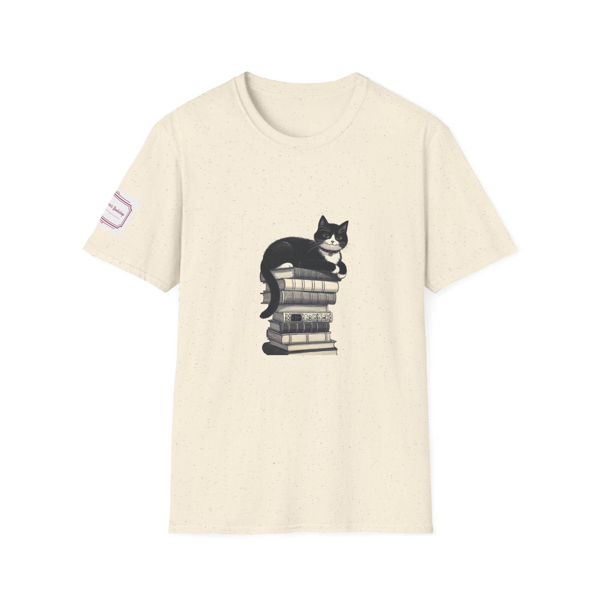Unisex Softstyle T-Shirt - Vintage Cat Book Stack Bookaddict - The Dreamer's Bookshop.