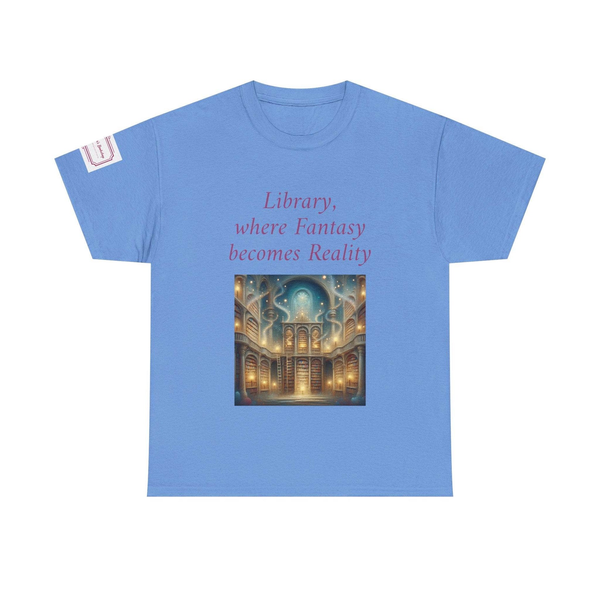 Library, Fantasy, Reality - Unisex Heavy Cotton Tee - Book Lovers - The Dreamer's Bookshop.