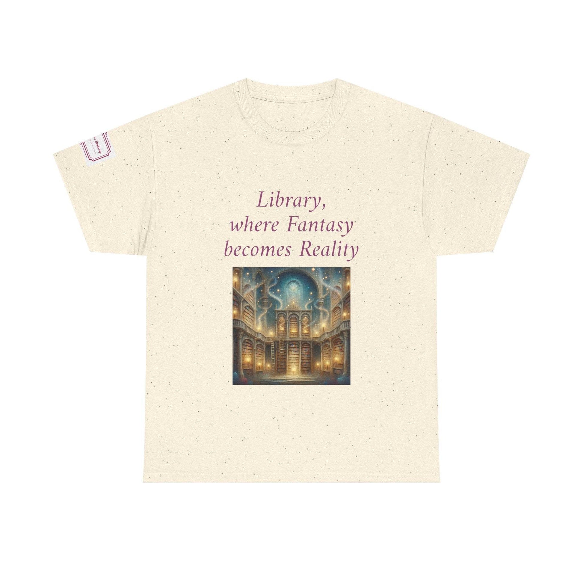 Library, Fantasy, Reality - Graphic Unisex Heavy Cotton Tee - Book Lovers - The Dreamer's Bookshop.