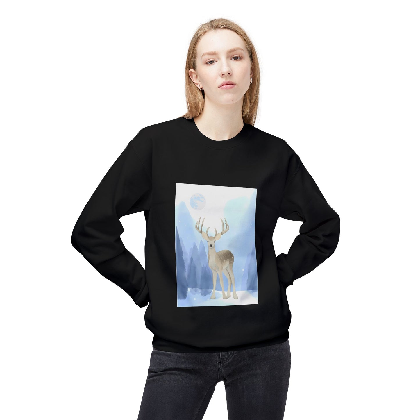 Winter Deer Fleece Crewneck Sweatshirt - Unisex Midweight