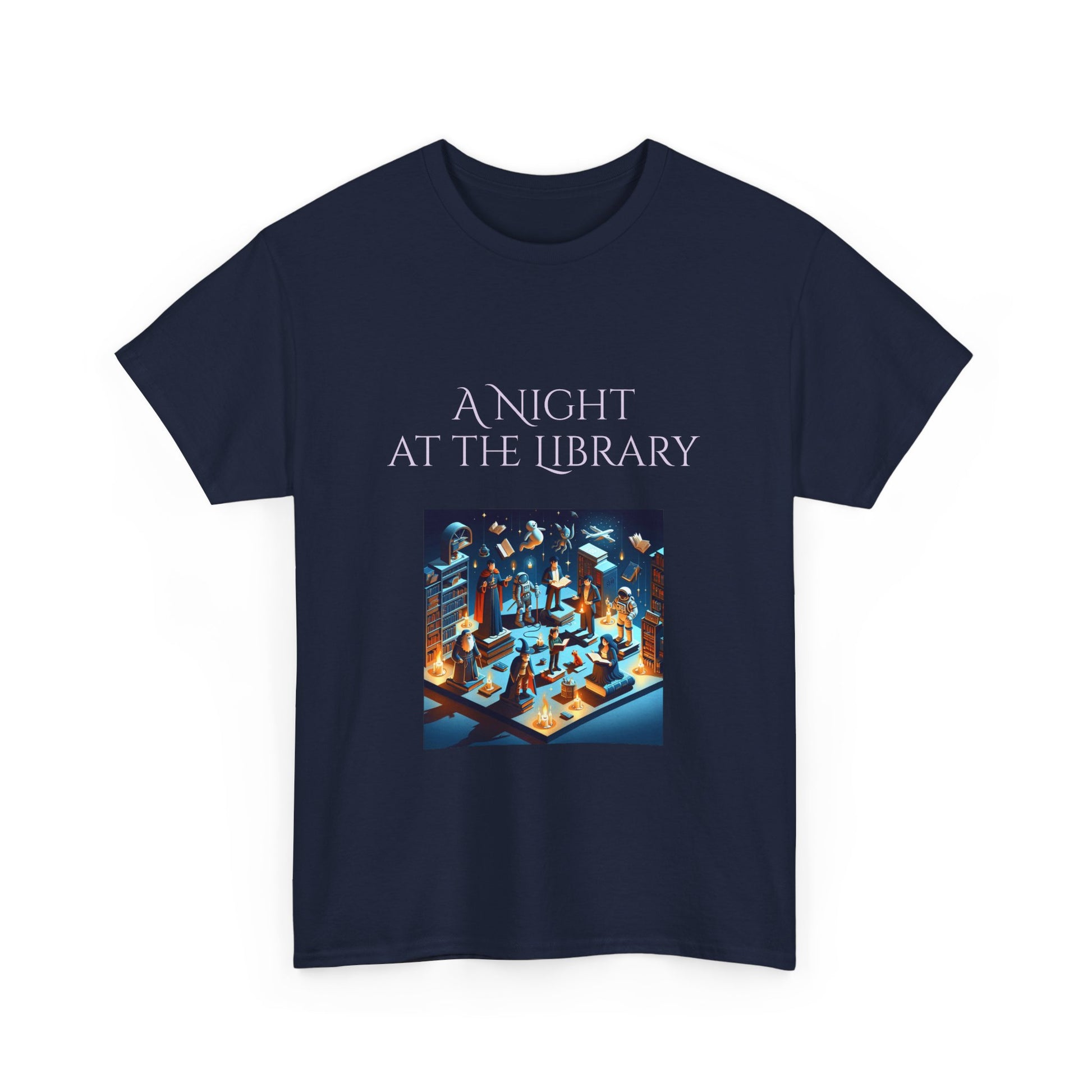 Book Lover's Unisex Heavy Cotton Tee - "Night at the Library" - The Dreamer's Bookshop.