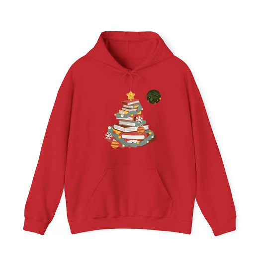 Christmas Book Tree Hoodie - Cozy Unisex Sweatshirt for Book Lovers