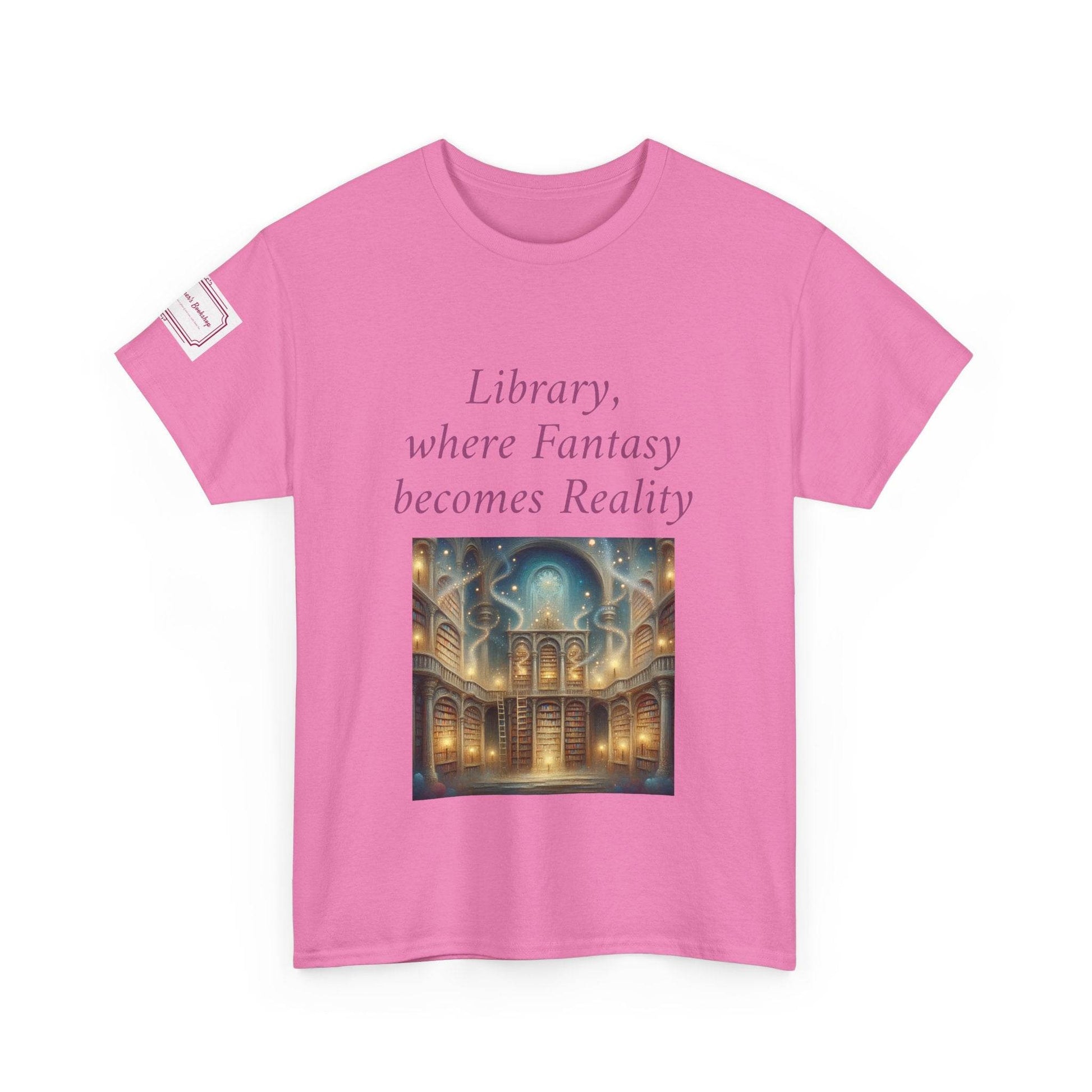 Library, Fantasy, Reality - Graphic Unisex Heavy Cotton Tee - Book Lovers - The Dreamer's Bookshop.