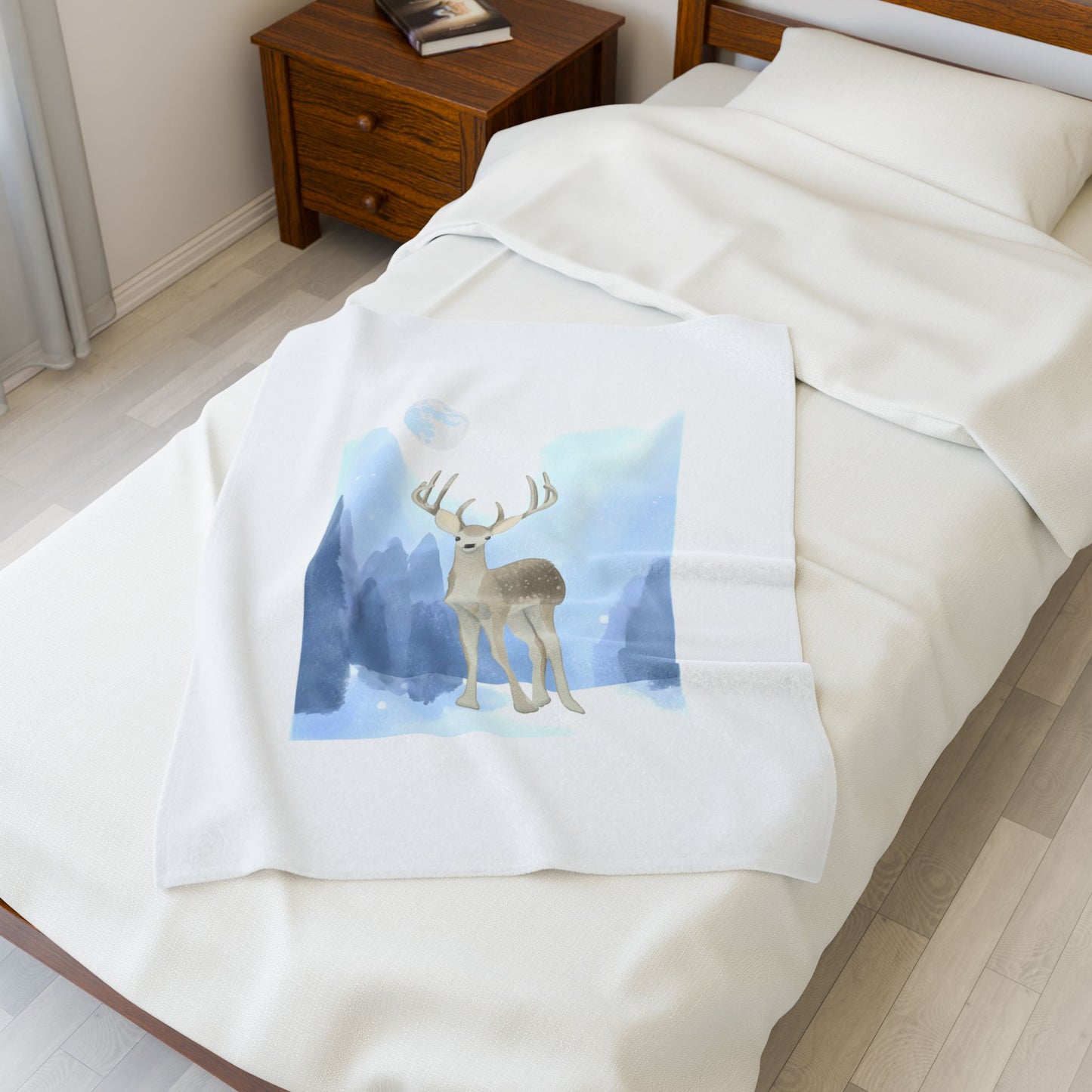 Cozy Velveteen Plush Blanket - "Winter Deer"- Perfect for Book Lovers and Cozy Nights