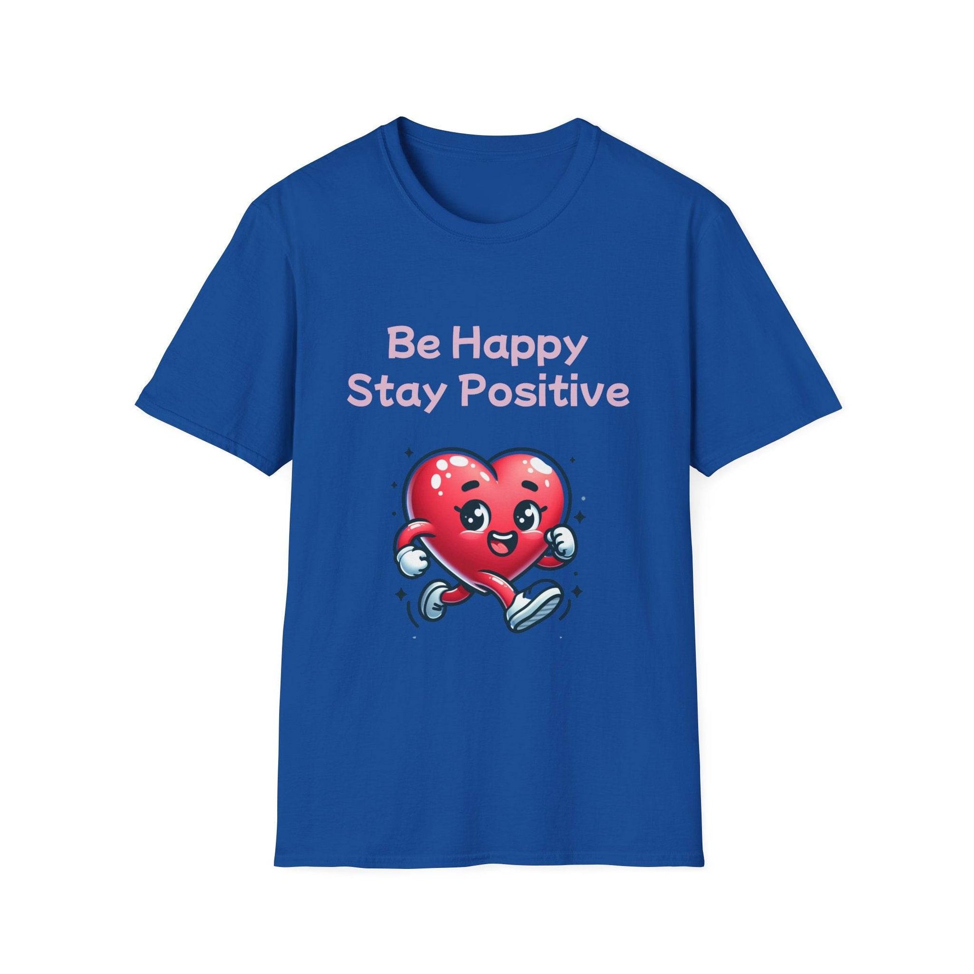 Be Happy Stay Positive Unisex Softstyle T-Shirt - Cheerful Heart Design - The Dreamer's Bookshop.