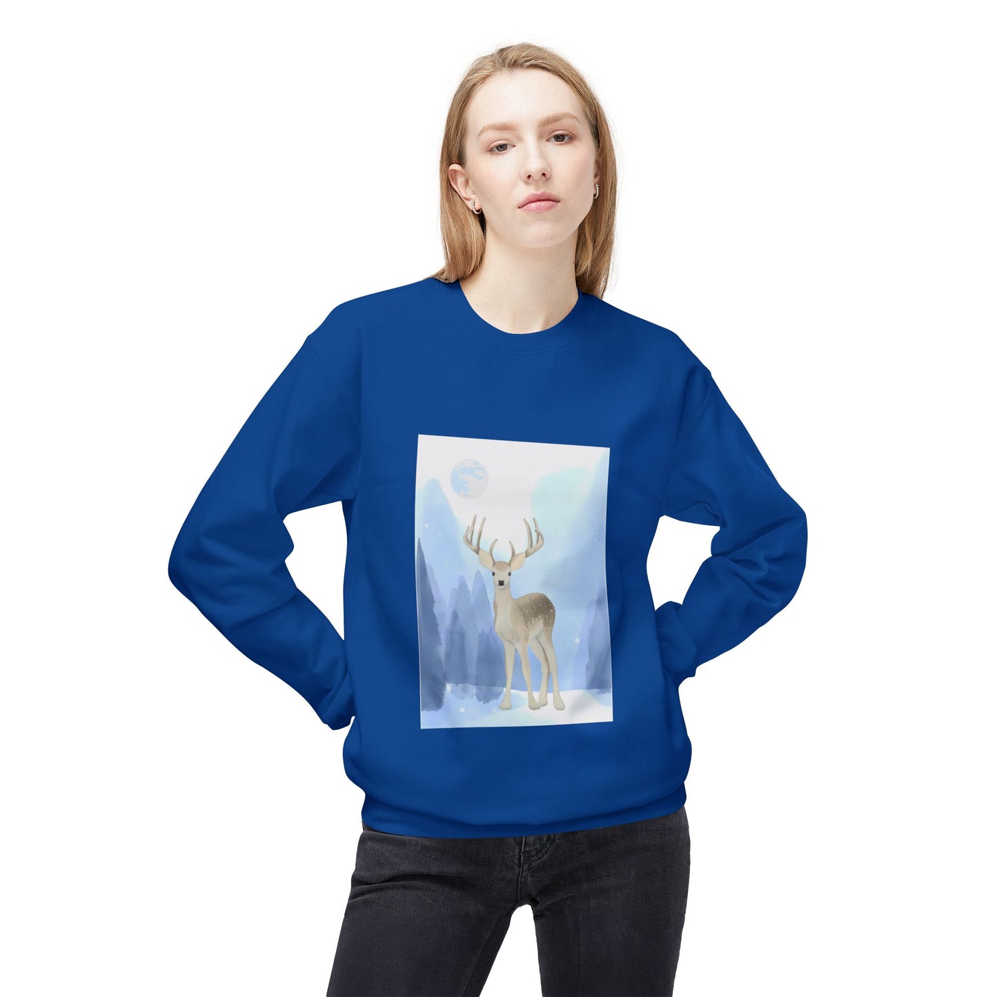 Winter Deer Fleece Crewneck Sweatshirt - Unisex Midweight