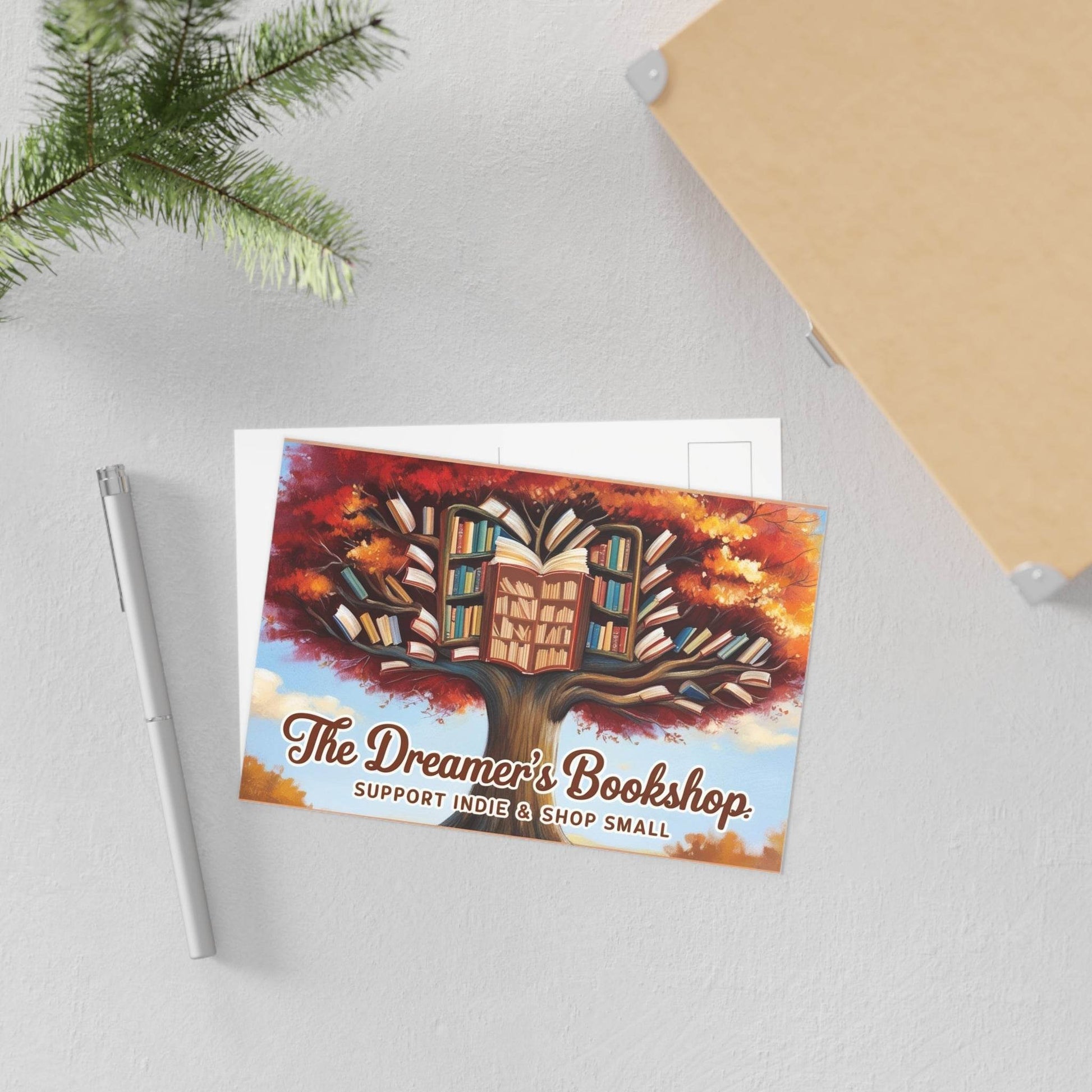 The Dreamer's Bookshop Colorful Tree and Books Card - The Dreamer's Bookshop.