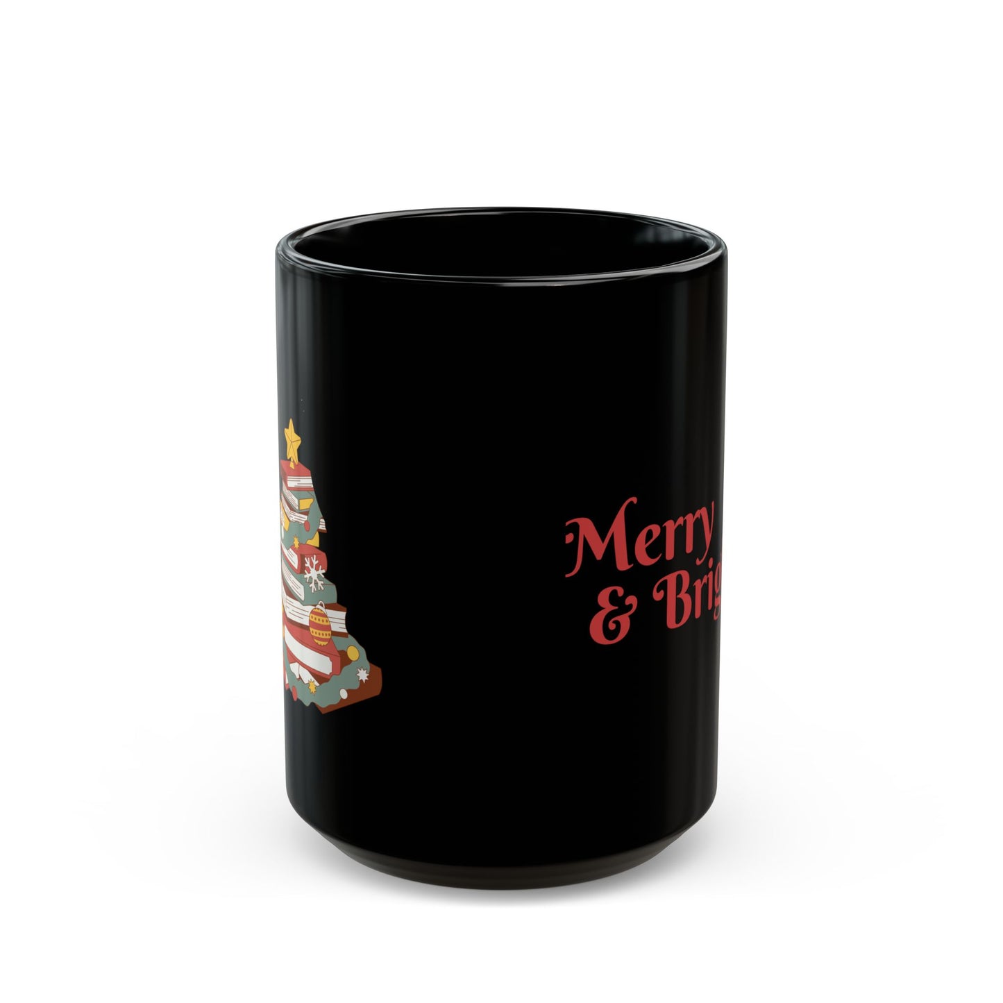 Merry & Bright Black Mug - Book lover's Christmas - 11oz & 15oz Options
