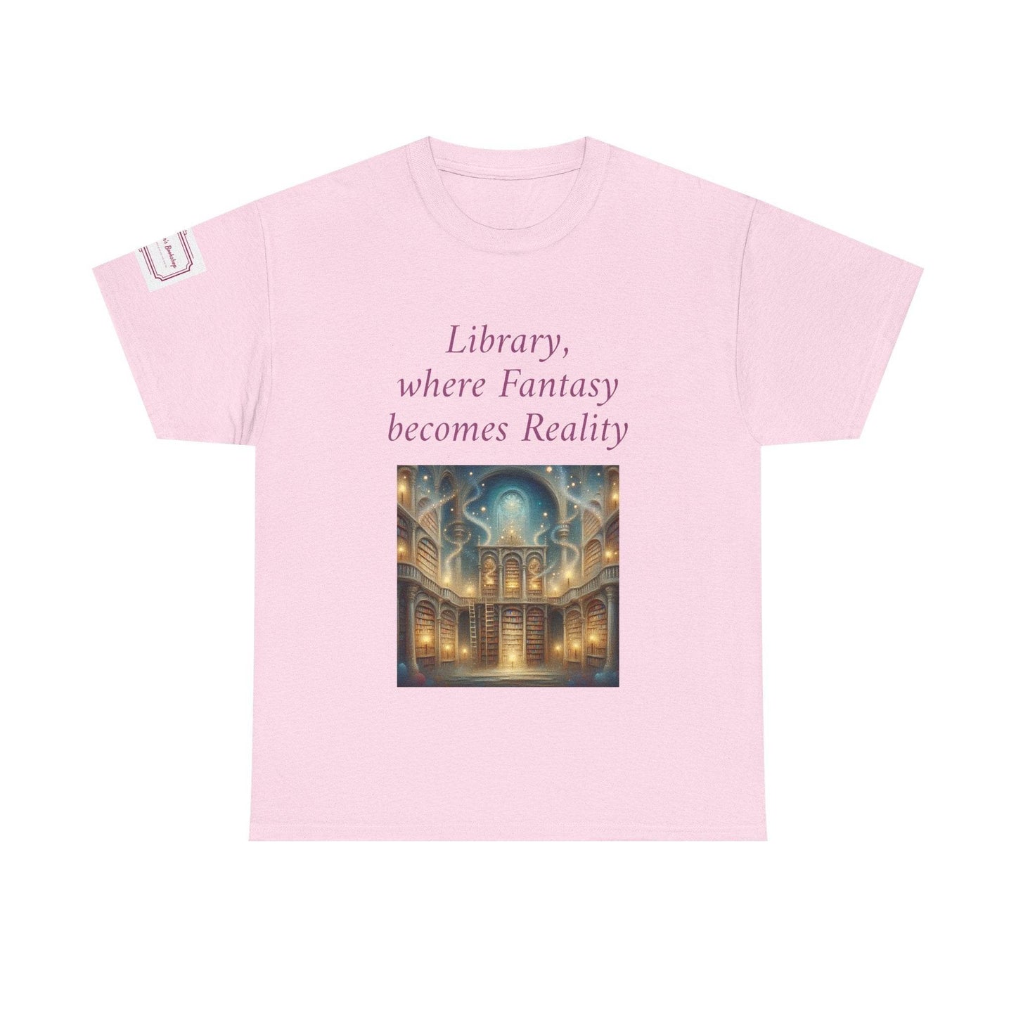 Library, Fantasy, Reality - Unisex Heavy Cotton Tee - Book Lovers - The Dreamer's Bookshop.