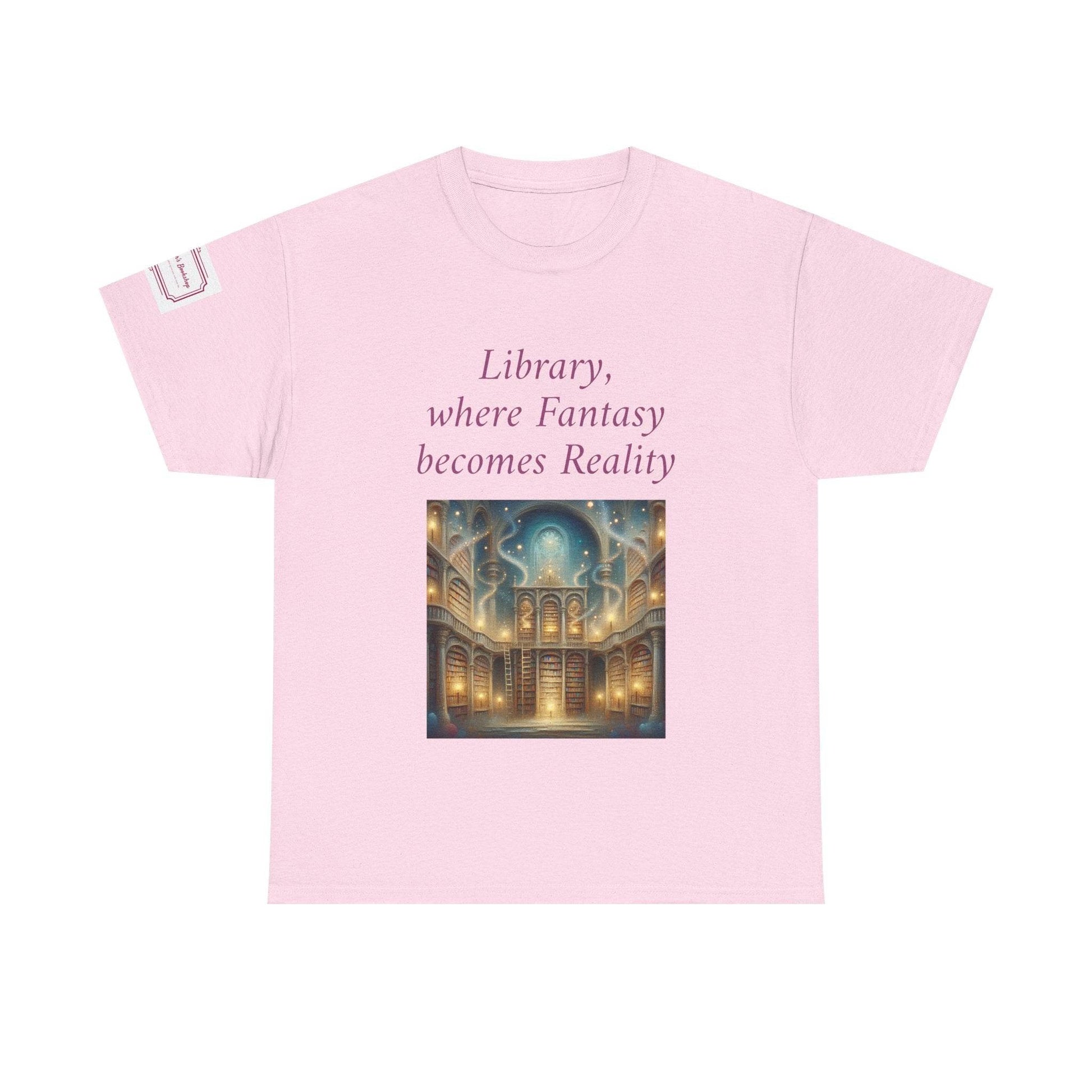 Library, Fantasy, Reality - Unisex Heavy Cotton Tee - Book Lovers - The Dreamer's Bookshop.