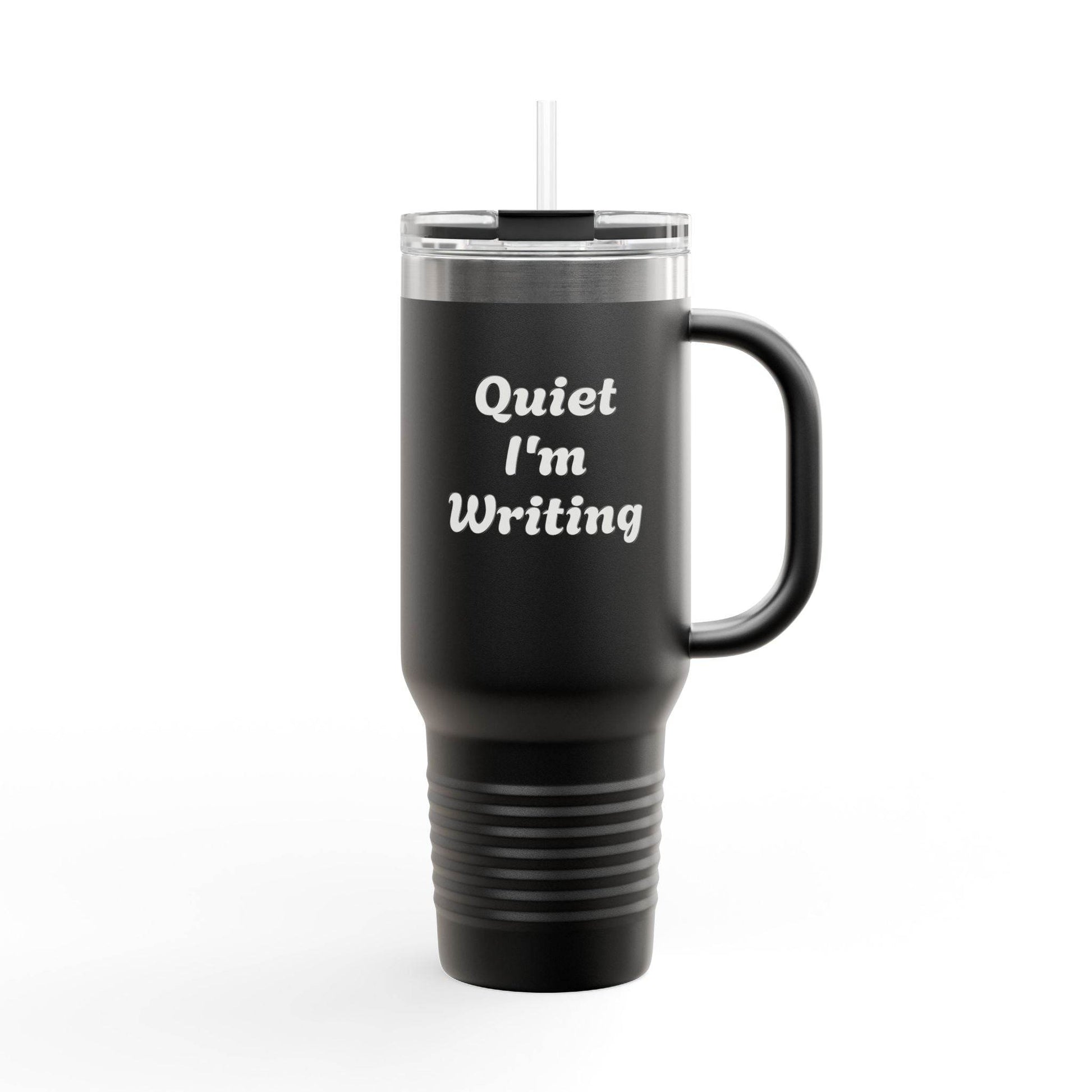 Quiet I'm Writing Insulated Travel Mug - 40oz Red Coffee Cup - The Dreamer's Bookshop.