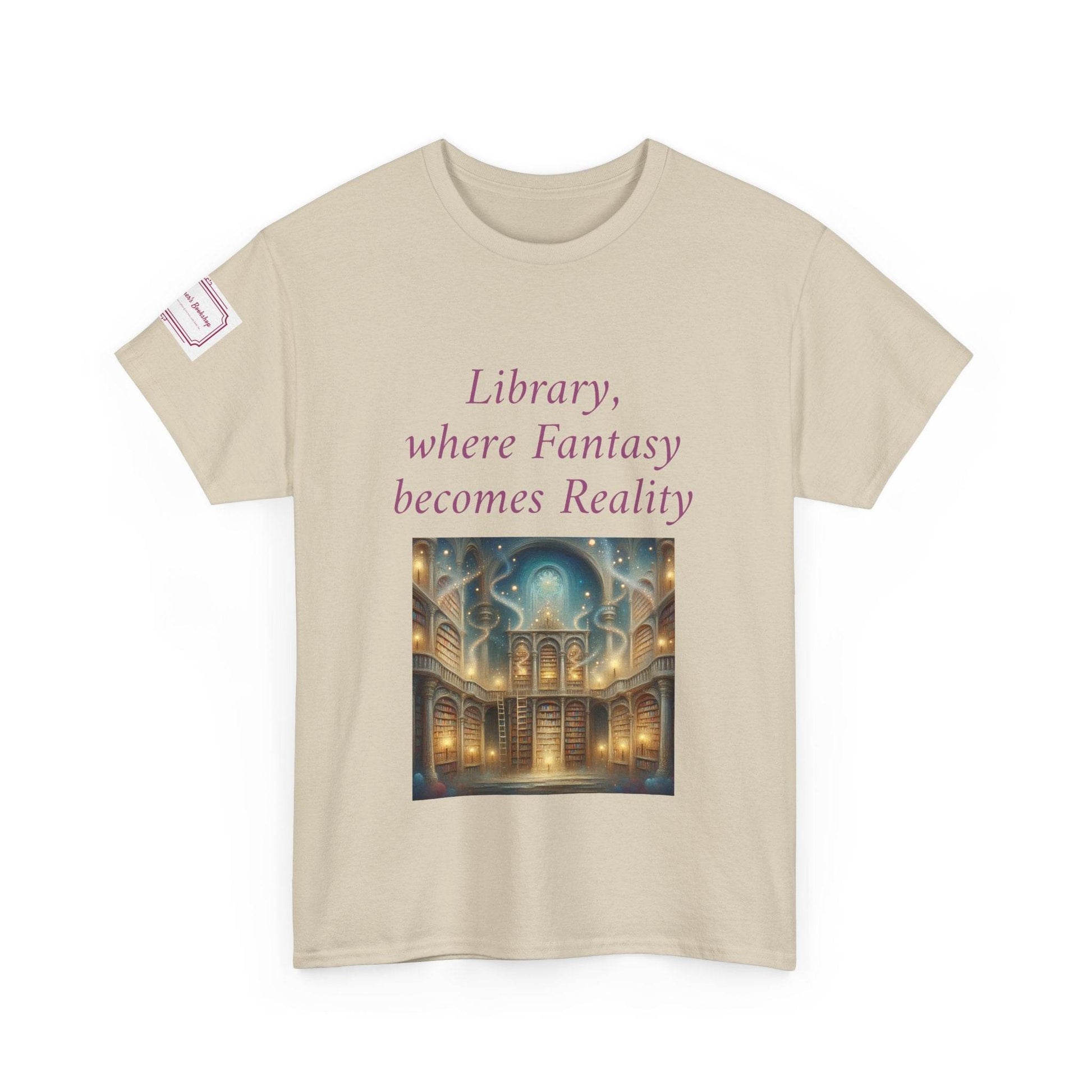 Library, Fantasy, Reality - Graphic Unisex Heavy Cotton Tee - Book Lovers - The Dreamer's Bookshop.