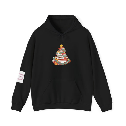 Christmas Book Tree Unisex Hooded Sweatshirt - Cozy Literary Apparel