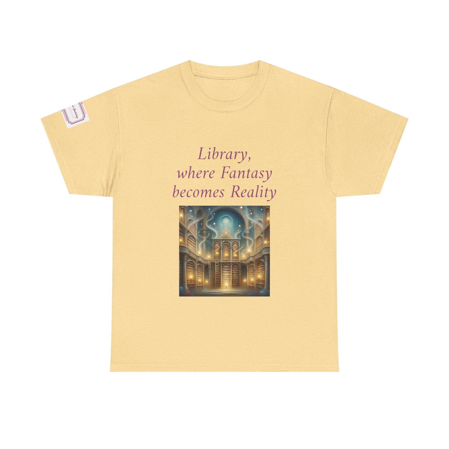 Library, Fantasy, Reality - Graphic Unisex Heavy Cotton Tee - Book Lovers - The Dreamer's Bookshop.