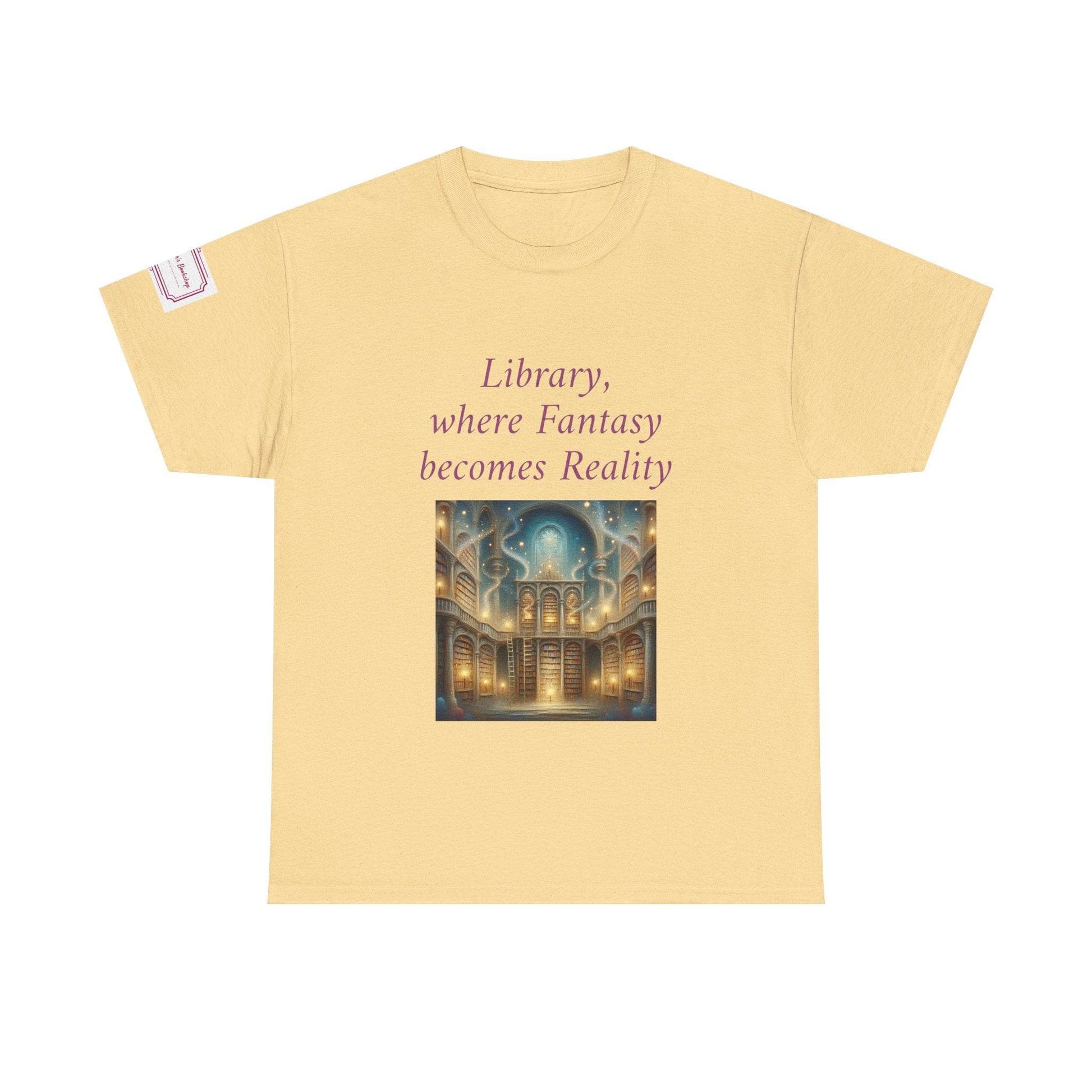Library, Fantasy, Reality - Graphic Unisex Heavy Cotton Tee - Book Lovers - The Dreamer's Bookshop.