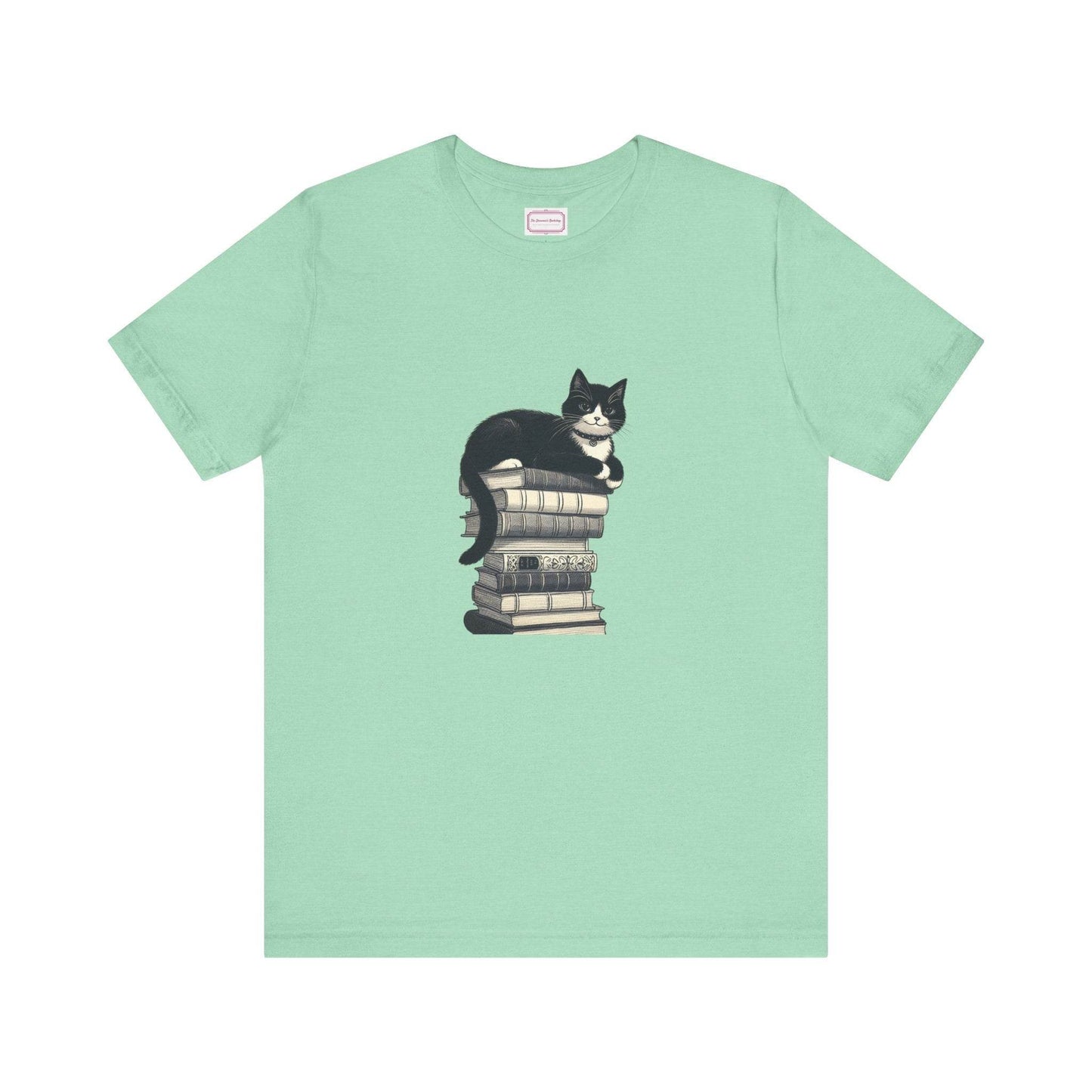 Unisex T-shirt - Vintage Cat Book Stack Booknerds - The Dreamer's Bookshop.