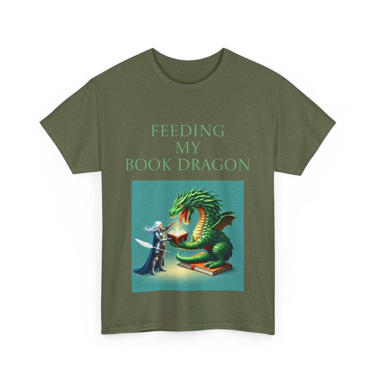 Book Dragon Unisex Heavy Cotton Tee - Creative Writer's Apparel - The Dreamer's Bookshop.