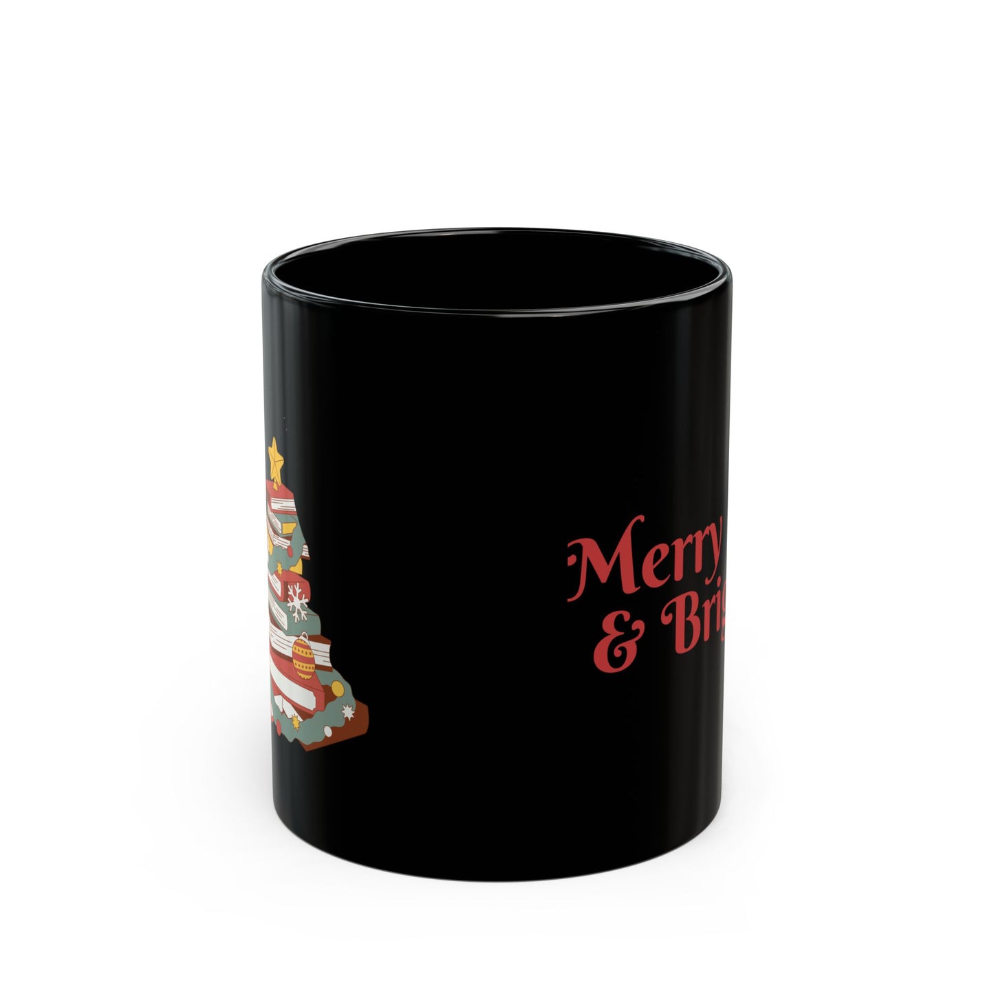 Merry & Bright Black Mug - Book lover's Christmas - 11oz & 15oz Options