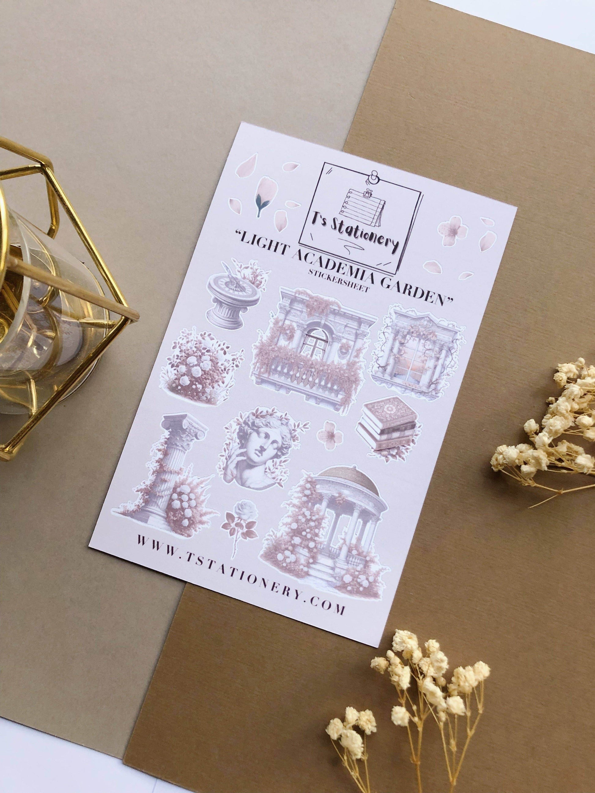 T's Stationery - Stickervel „Light Academia Garden” - The Dreamer's Bookshop.
