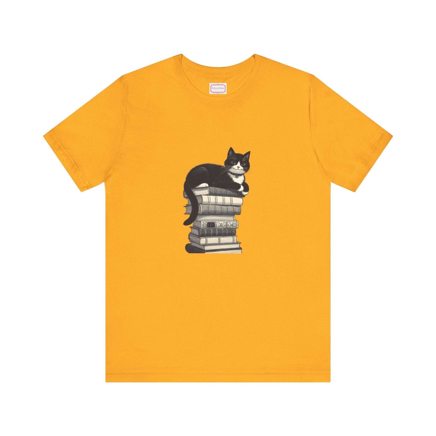 Unisex T-shirt - Vintage Cat Book Stack Booknerds - The Dreamer's Bookshop.