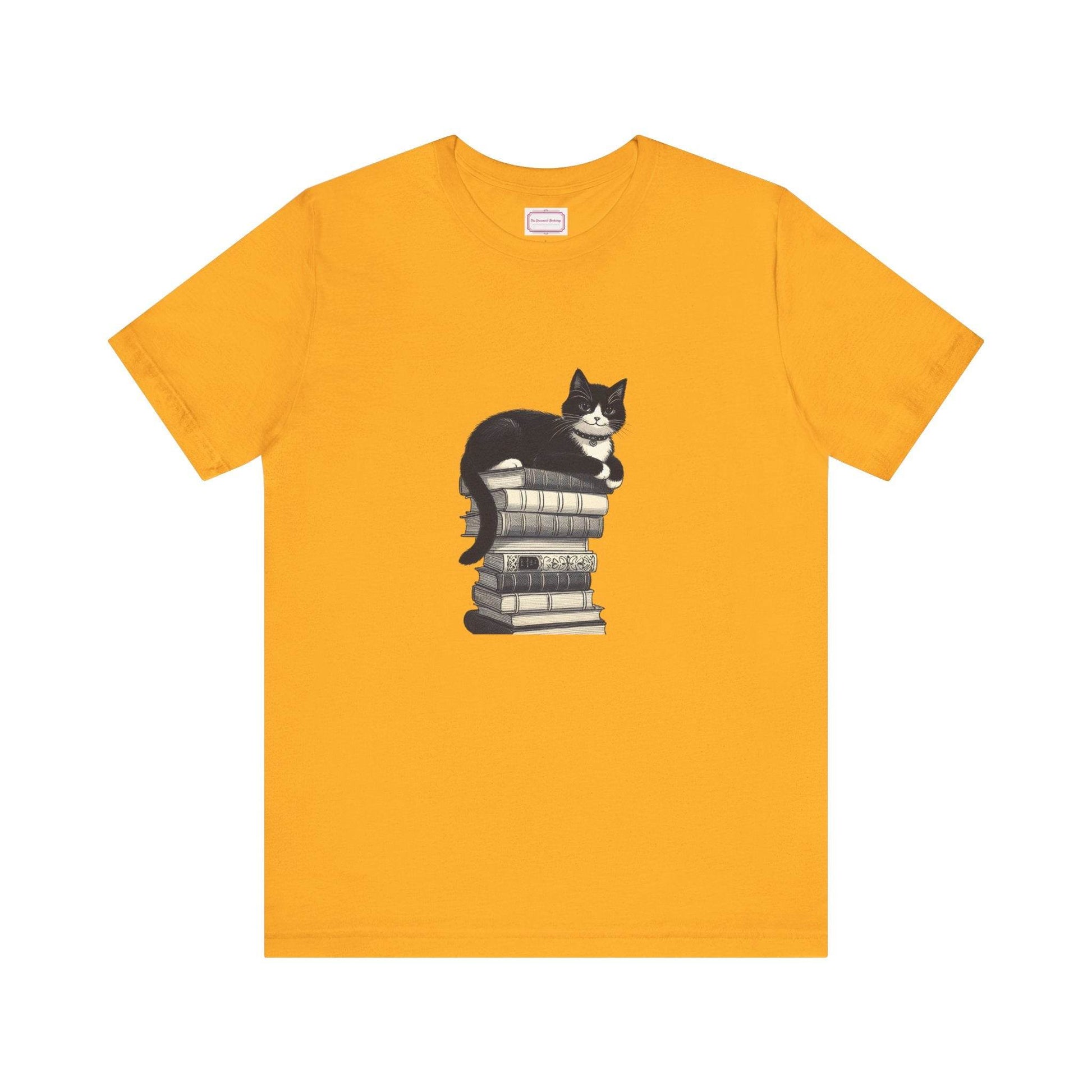 Unisex T-shirt - Vintage Cat Book Stack Booknerds - The Dreamer's Bookshop.