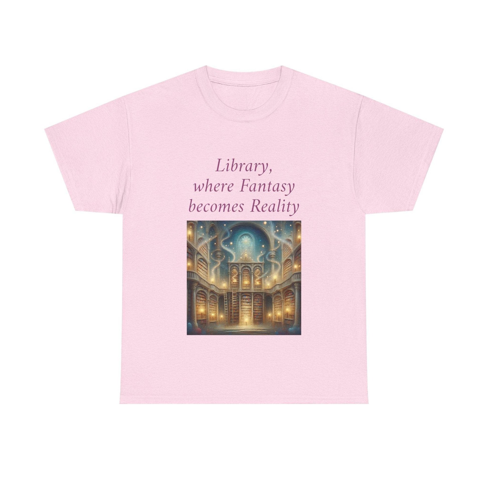 Library, Fantasy, Reality - Unisex Heavy Cotton Tee - Book Lovers - The Dreamer's Bookshop.