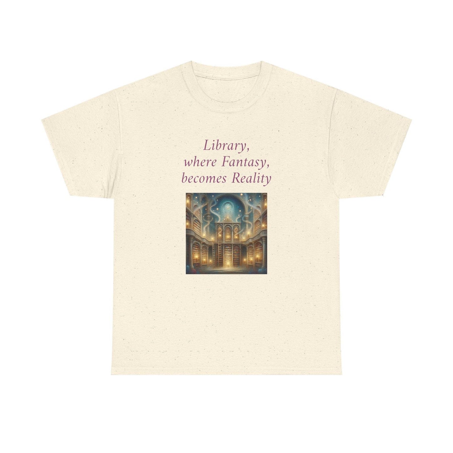 Library, Fantasy, Reality - Graphic Tee - Unisex Heavy Cotton T-Shirt - Book Lovers - The Dreamer's Bookshop.