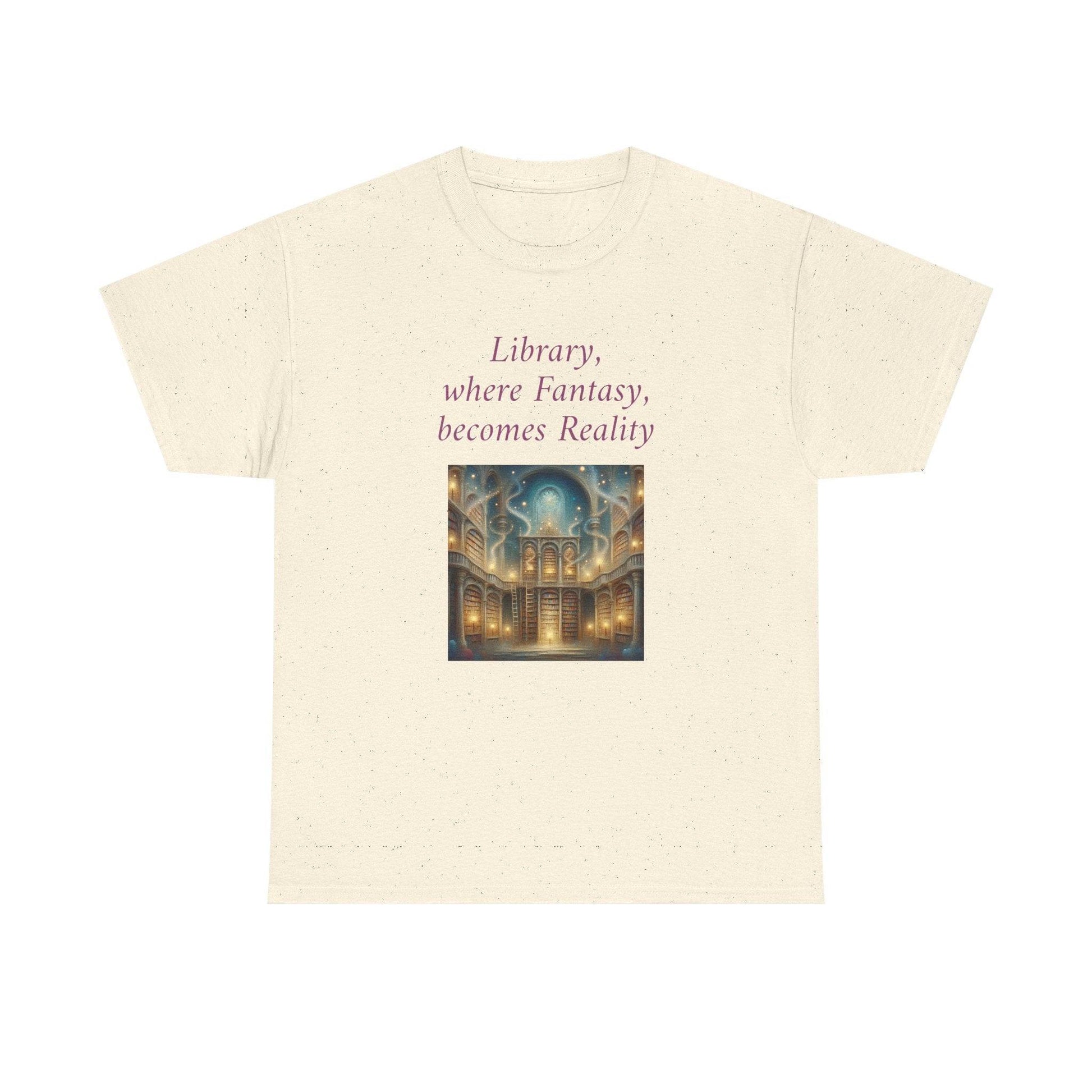 Library, Fantasy, Reality - Graphic Tee - Unisex Heavy Cotton T-Shirt - Book Lovers - The Dreamer's Bookshop.