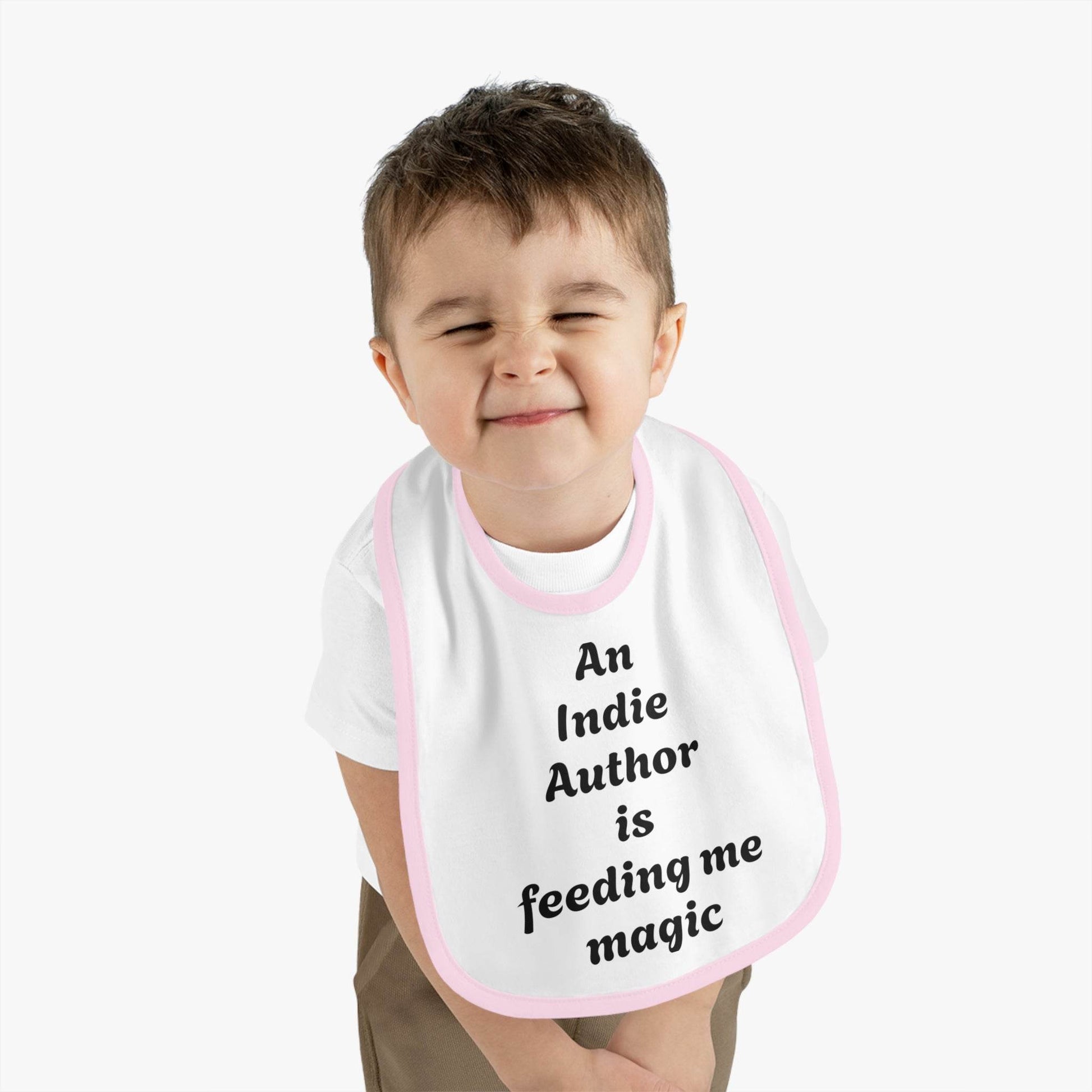 US - Indie Author Baby Bib - Feeding Me Magic Contrast Trim Jersey Bib - The Dreamer's Bookshop.