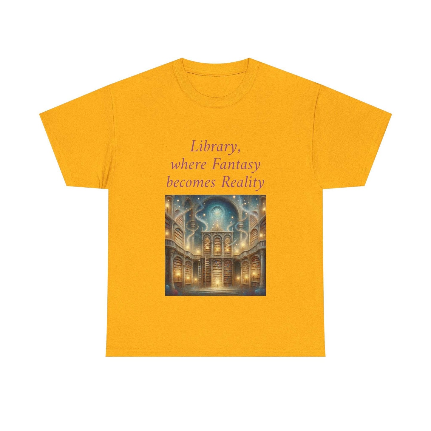 Library, Fantasy, Reality - Unisex Heavy Cotton Tee - Book Lovers - The Dreamer's Bookshop.