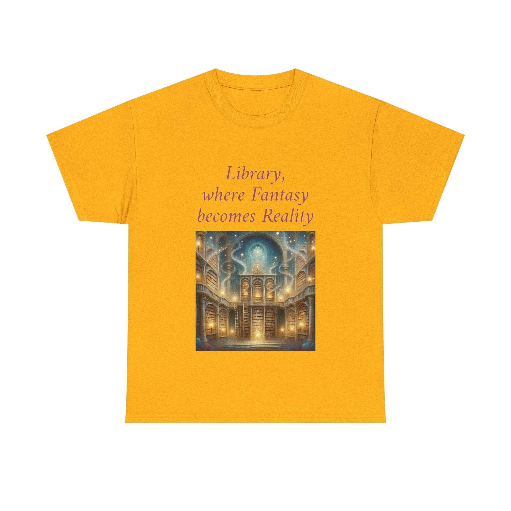 Library, Fantasy, Reality - Unisex Heavy Cotton Tee - Book Lovers - The Dreamer's Bookshop.