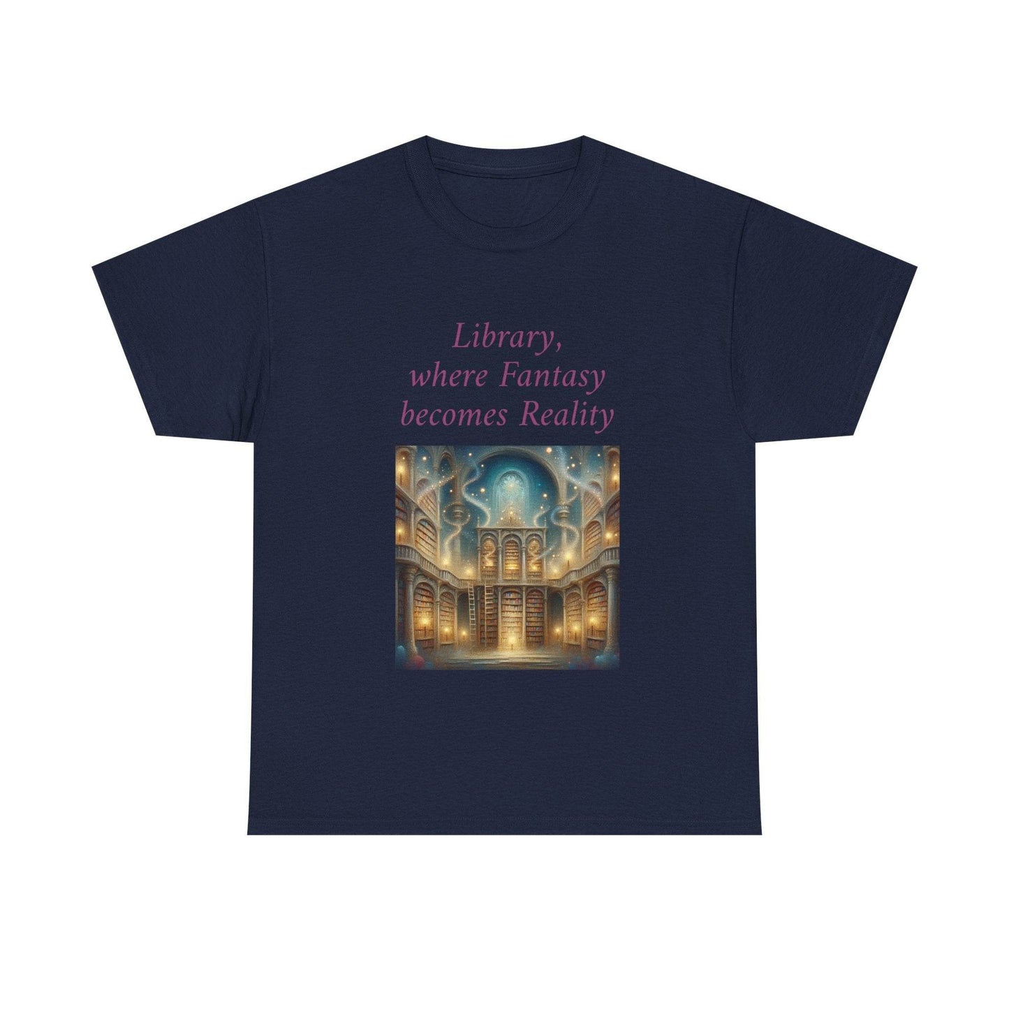 Library, Fantasy, Reality - Unisex Heavy Cotton Tee - Book Lovers - The Dreamer's Bookshop.