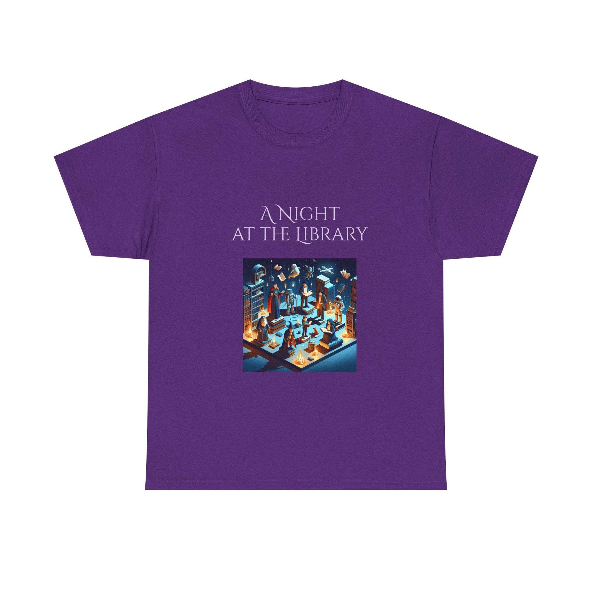 Night at the Library - Unisex Heavy Cotton Tee for Book Lovers - The Dreamer's Bookshop.