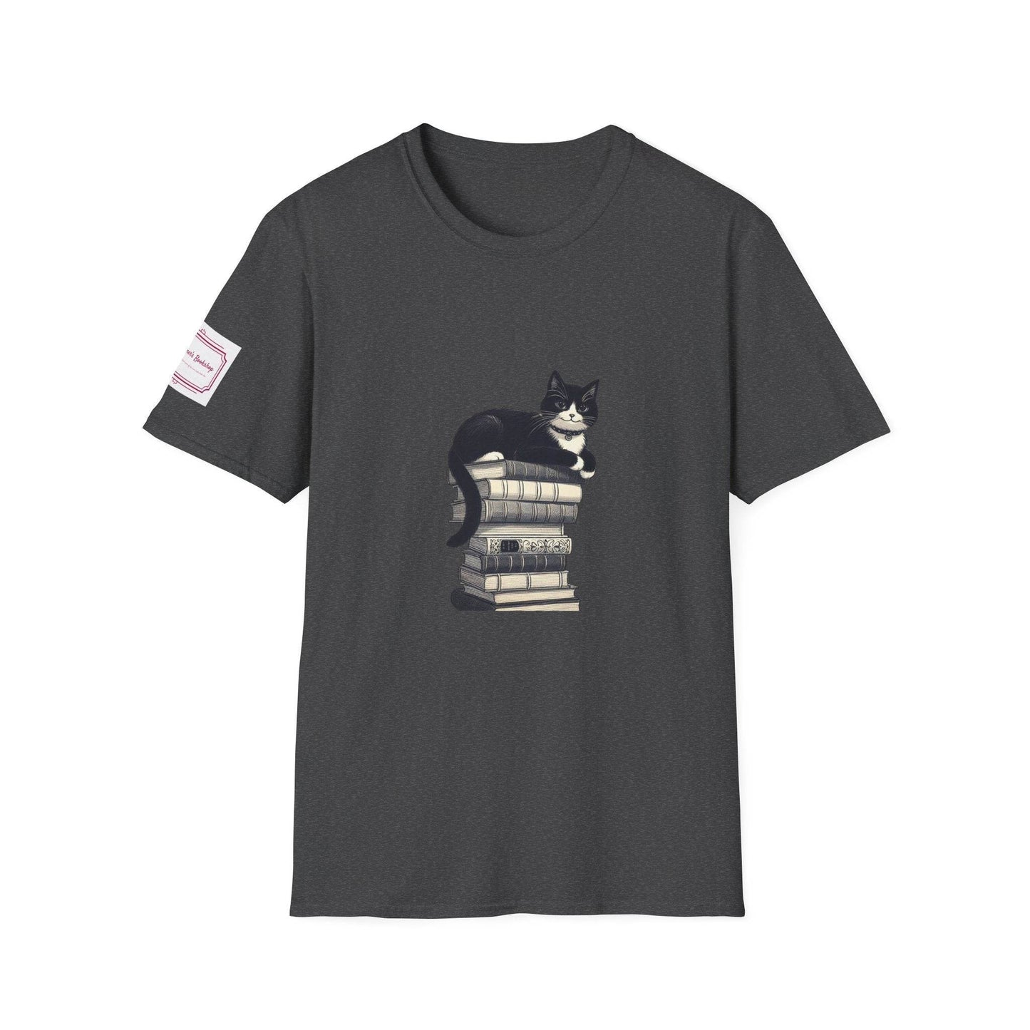 Unisex Softstyle T-Shirt - Vintage Cat Book Stack Bookaddict - The Dreamer's Bookshop.
