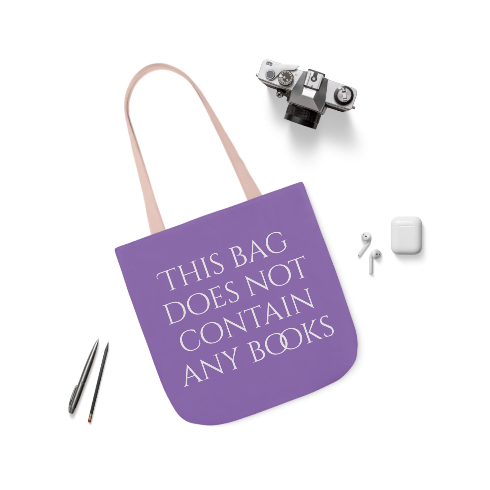 Funny Canvas Tote Bag - "This Bag Does Not Contain Any Books" - 5-Color Straps - The Dreamer's Bookshop.