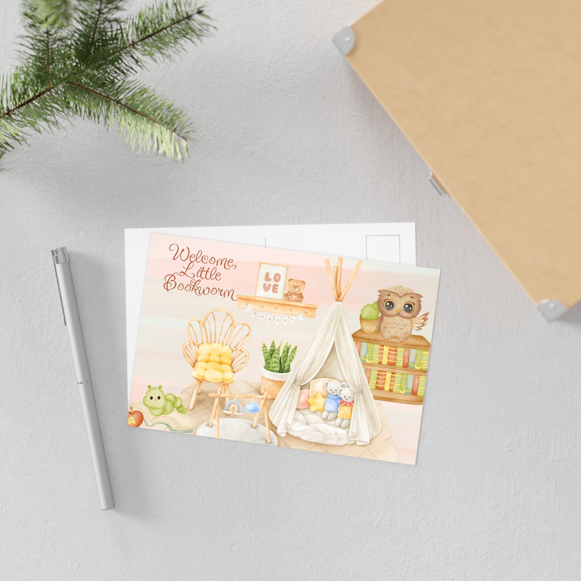 The Dreamer's Bookshop Cute "Bookworm" Baby Card - The Dreamer's Bookshop.