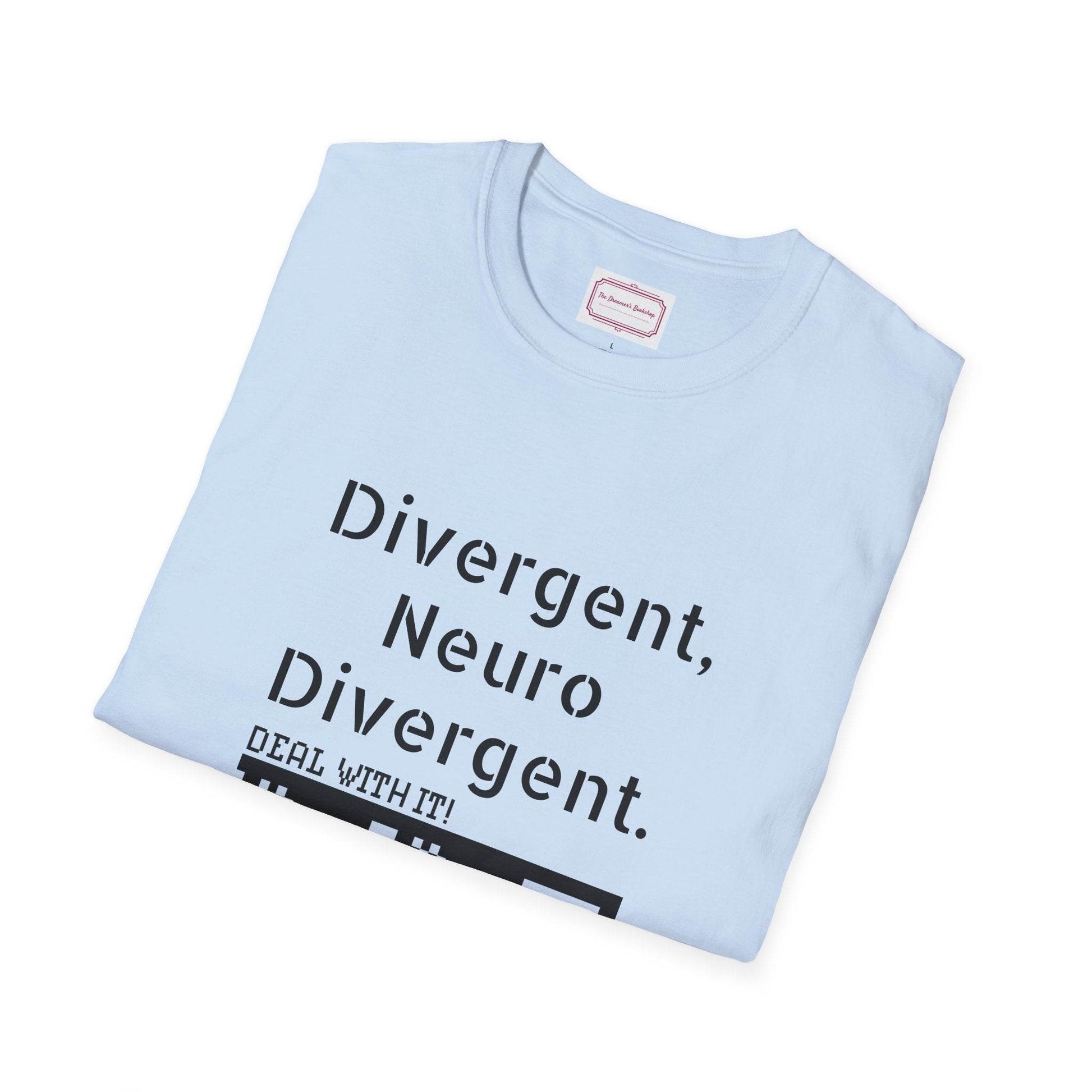 Divergent Neurodivergent T-Shirt - Unisex Softstyle Tee for Acceptance and Awareness - The Dreamer's Bookshop.