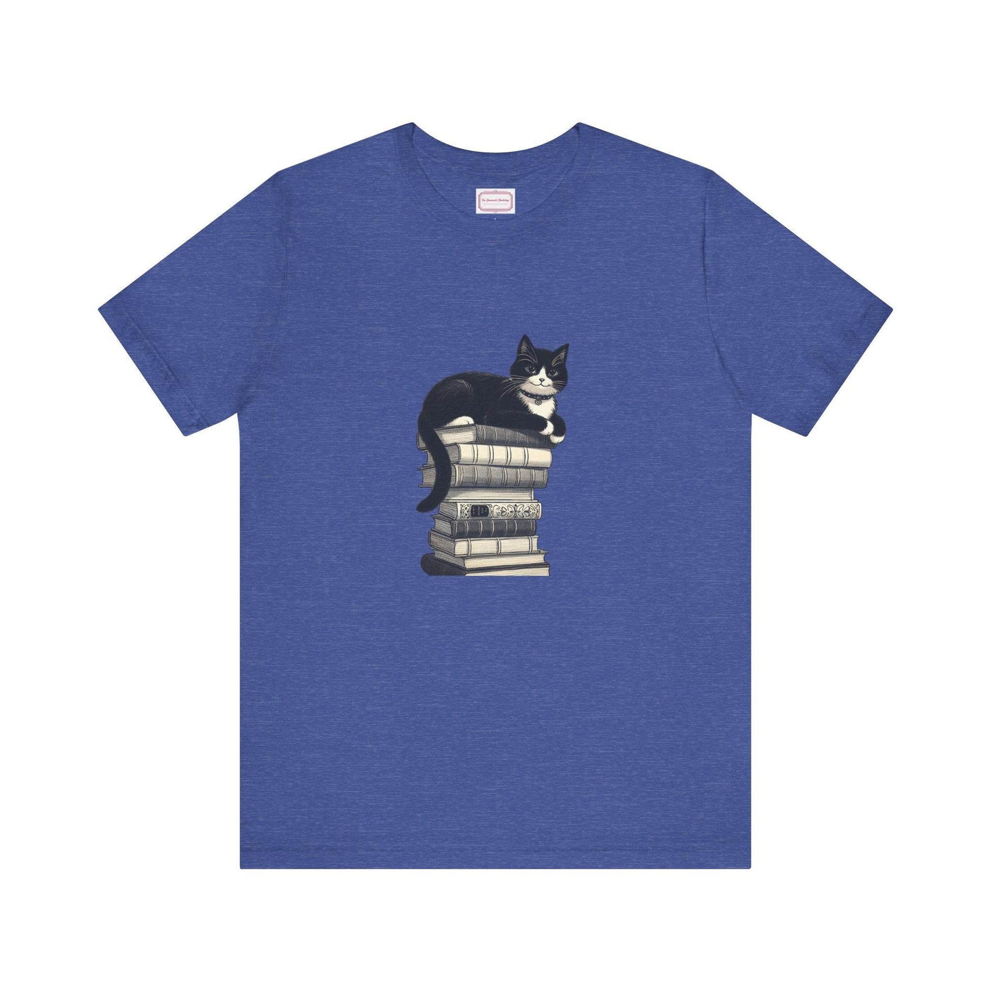 Unisex T-shirt - Vintage Cat Book Stack Booknerds - The Dreamer's Bookshop.
