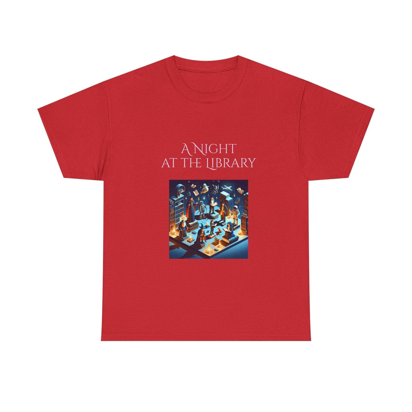 Night at the Library - Unisex Heavy Cotton Tee for Book Lovers - The Dreamer's Bookshop.