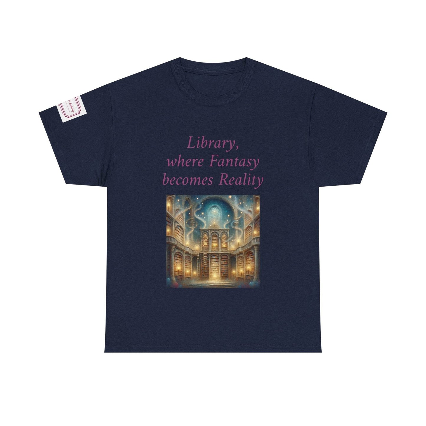 Library, Fantasy, Reality - Unisex Heavy Cotton Tee - Book Lovers - The Dreamer's Bookshop.