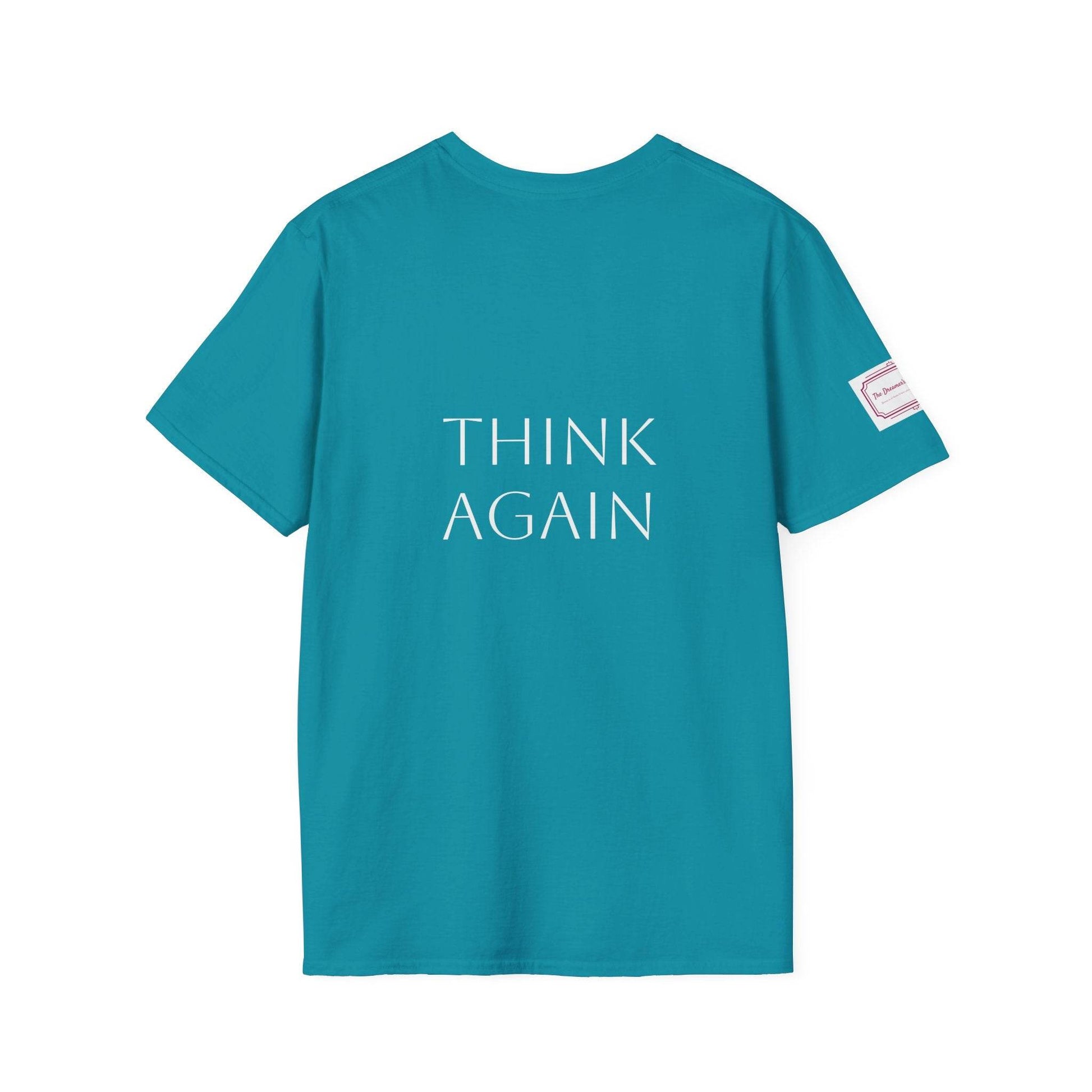 Inspirational Unisex Softstyle T-Shirt - 'Think Again' Motivational Design - The Dreamer's Bookshop.