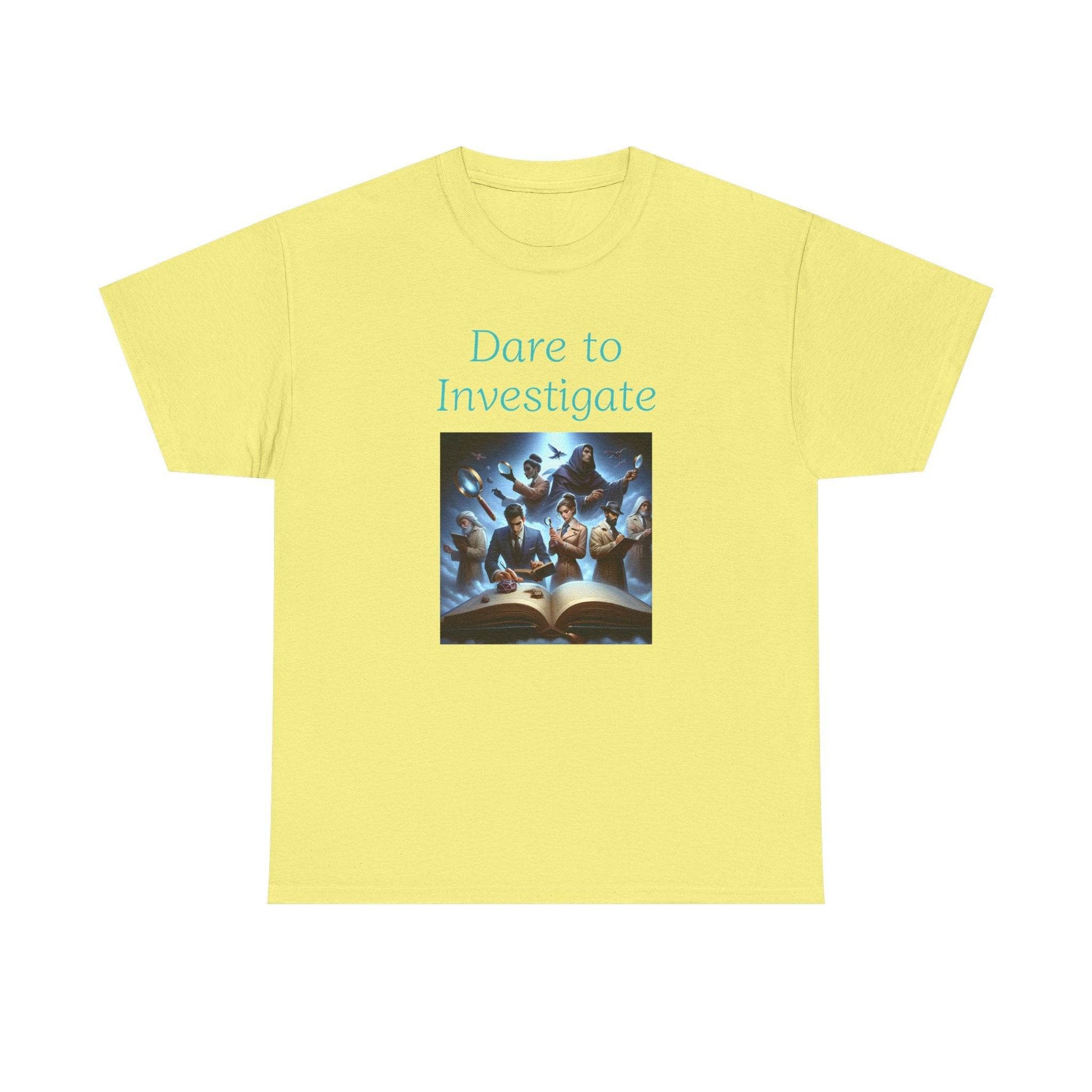 Investigate - Graphic Tee - Unisex Heavy Cotton T-Shirt Crime/Mystery Books - The Dreamer's Bookshop.