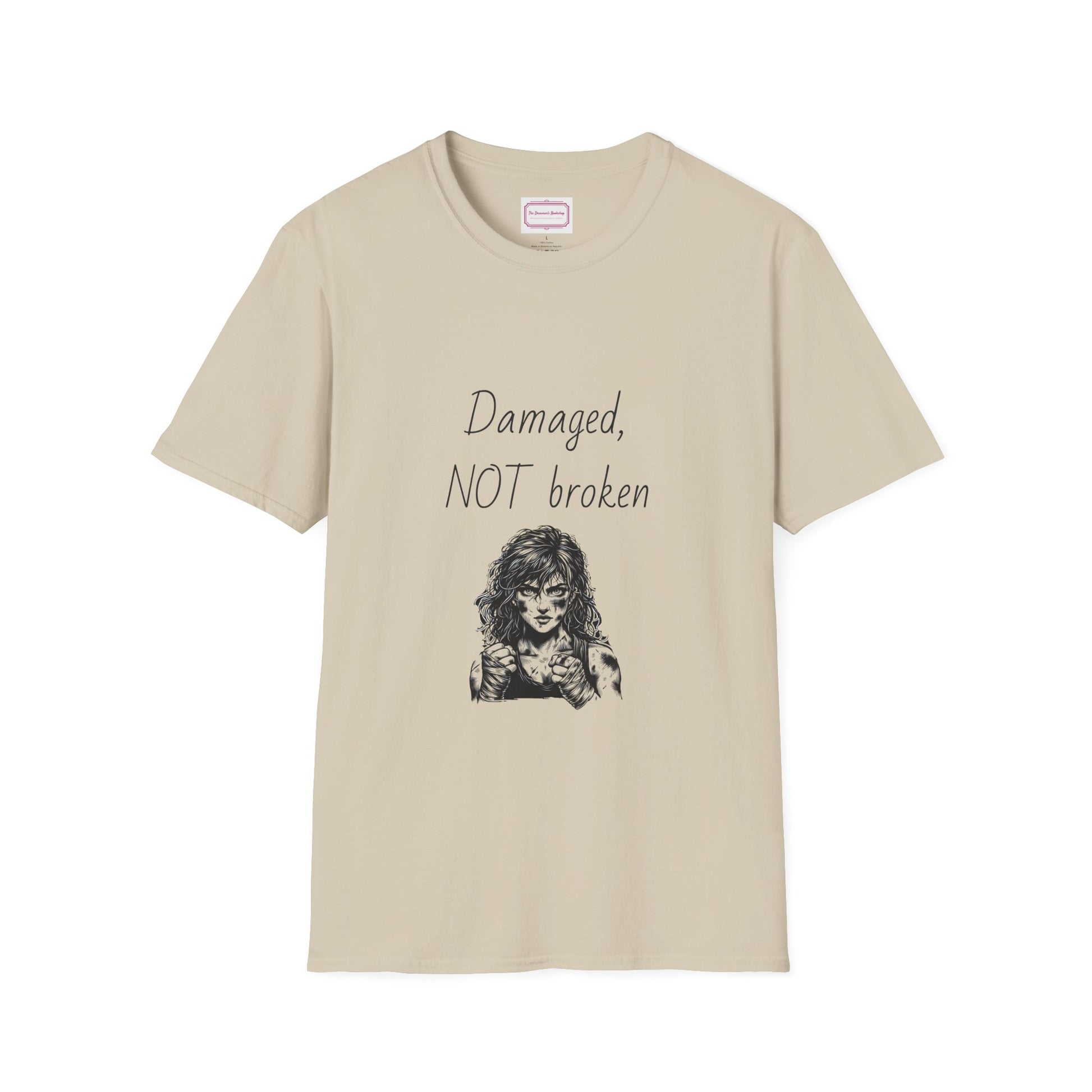 Inspirational Unisex Softstyle T-Shirt - "Damaged, NOT broken" - The Dreamer's Bookshop.