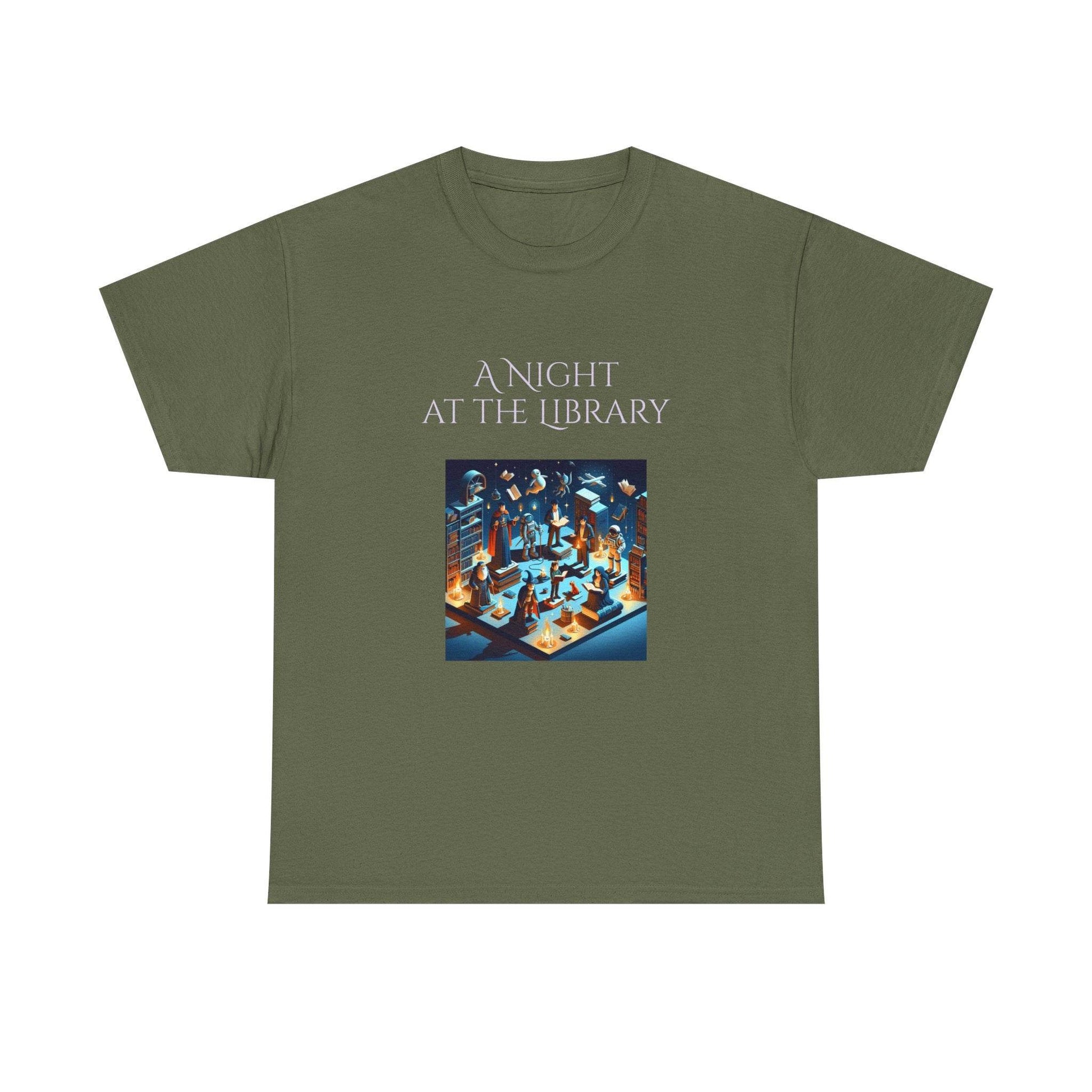 Night at the Library - A Unisex Heavy Cotton Tee - Perfect Gift for Book Lovers - The Dreamer's Bookshop.