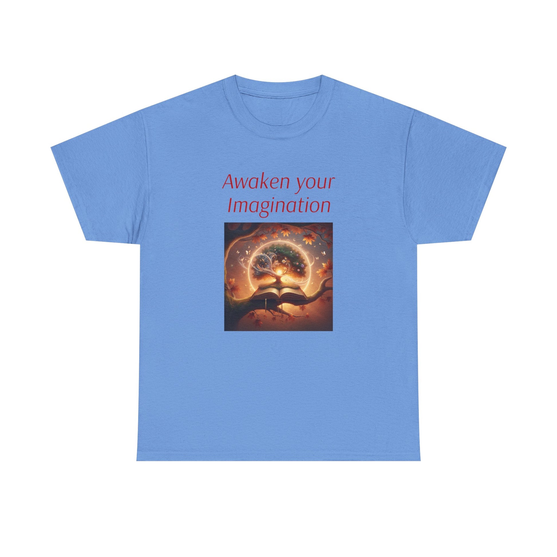 Unisex Heavy Cotton Tee - "Awaken Your Imagination" Inspirational Shirt - The Dreamer's Bookshop.